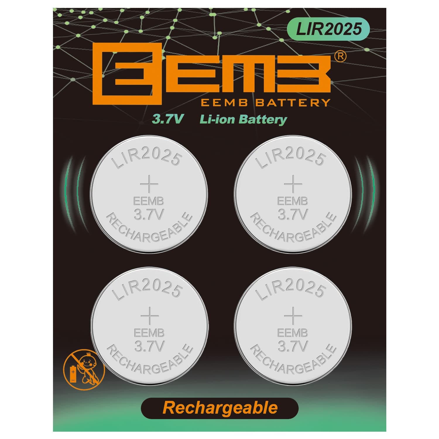 EEMB 4PCS LIR2025 Rechargeable Battery 3.7V Lithium-ion Coin Button Cell Batteries 40mAh