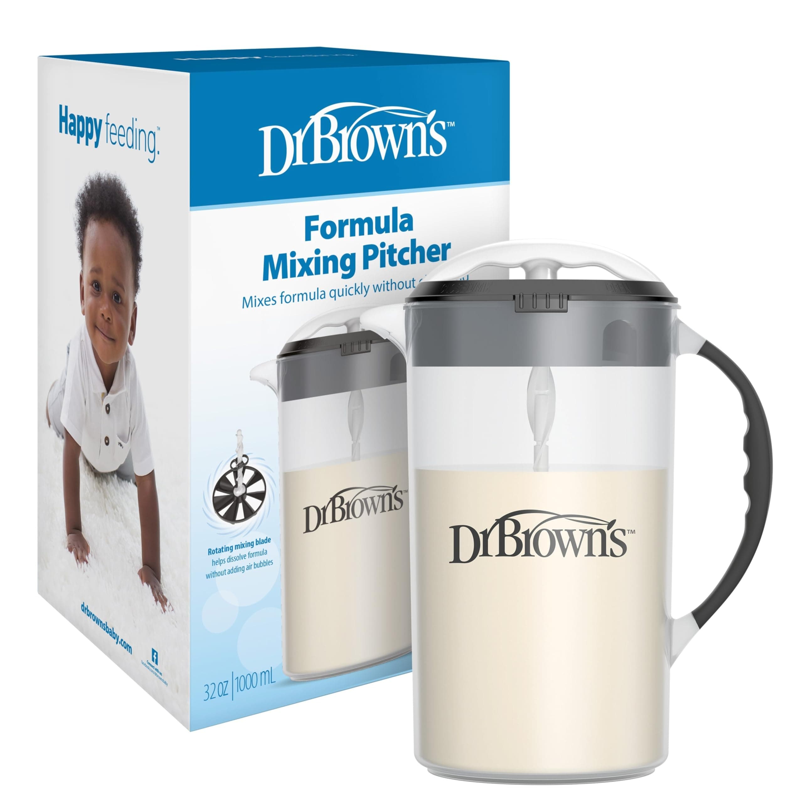 Dr. Brown's Baby Formula Mixing Pitcher with Adjustable Stopper, Locking Lid, & No Drip Spout, 32oz, BPA Free, Black