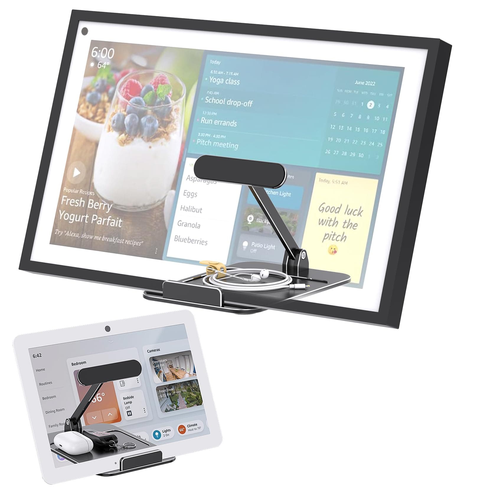 - Aluminum Echo Show 15 Stand, Tilt Stand for Echo Show 15, with Storage Tray, Easy Switch in Portrait and Landscape Mode, Black