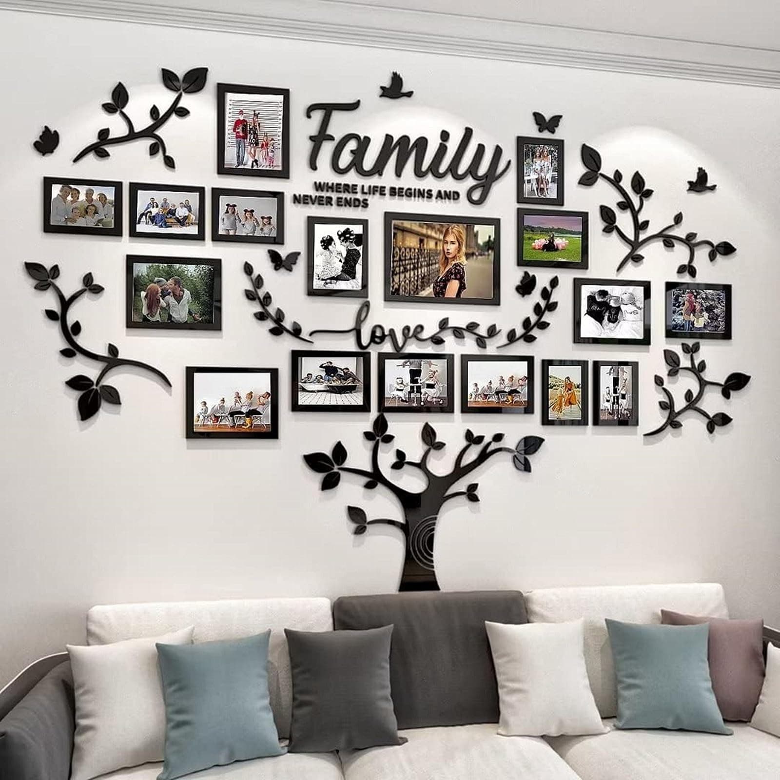 Family Tree Photo Frame Stickers for Wall DIY 3D Tree Wall Stickers Living Room Tree Wall Sticker Tree of Life Wall Art for Living Room Wall Decorations for Bedrooms (207x146cm, Black)