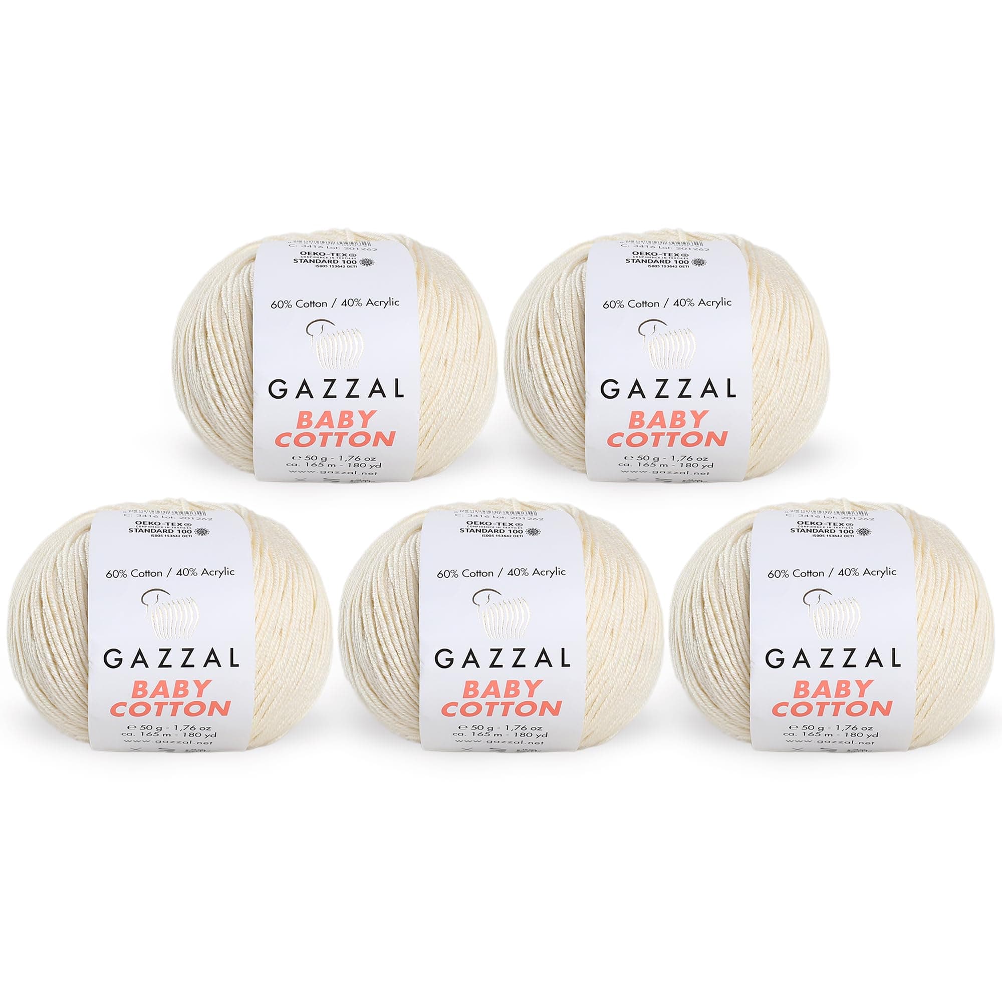 5 Skein (Pack) Total 8.8 Oz. Baby Cotton Each 1.76 Oz (50g)/150 Yrds (165m) Soft, Fine Baby Yarn, 60% Cotton, Beige - 3437