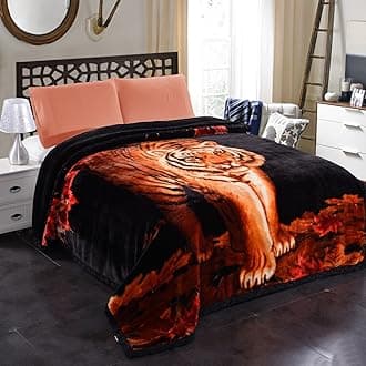 JML 10 Pounds Heavy Plush Soft Blankets for Winter, Korean Style Mink Velvet Fleece Blanket - 2 Ply A&B Printed Raschel Bed Blanket 85" x 93" (Tigers)
