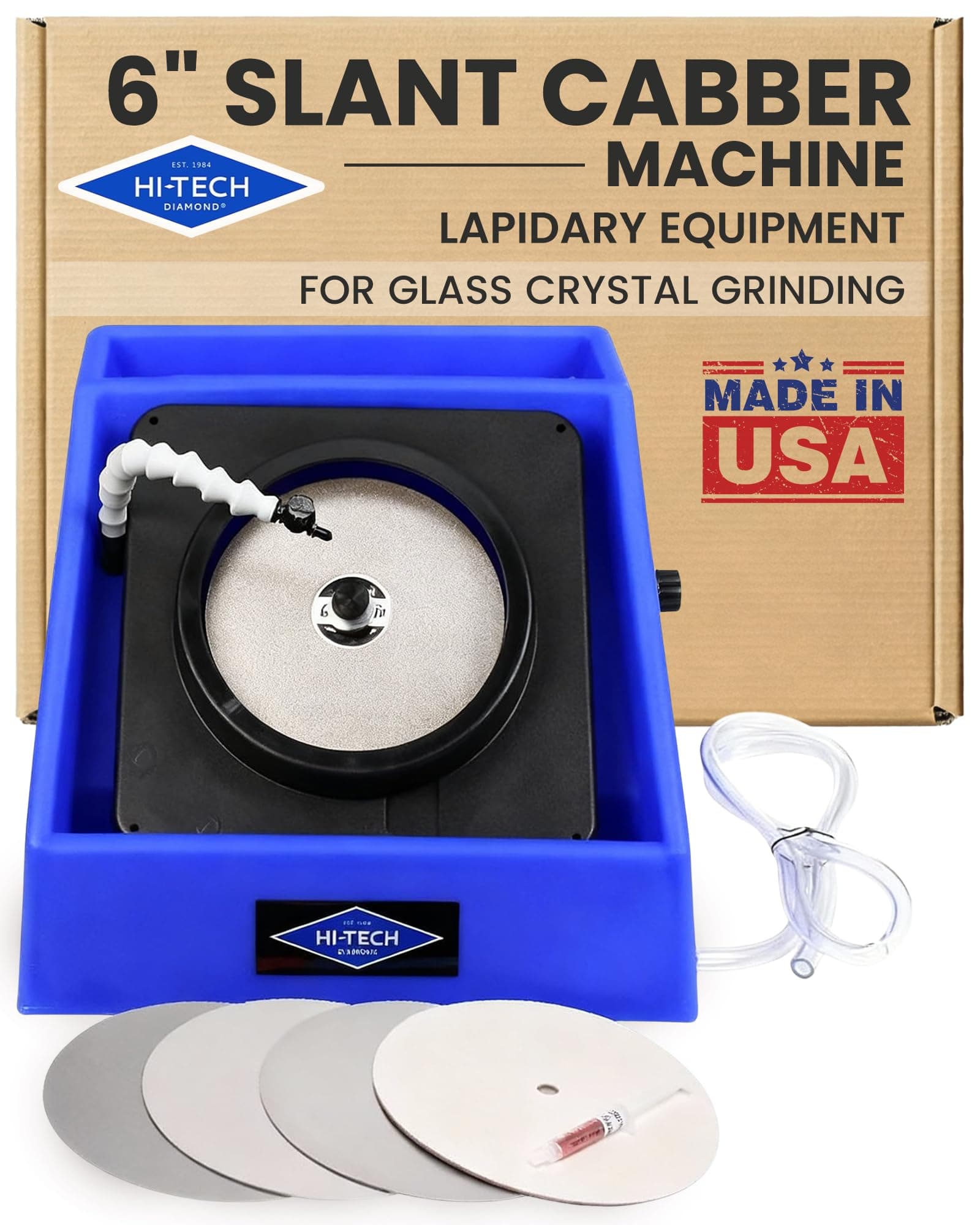 Hi-Tech Diamond 6" Slant Cabber – Lapidary Equipment, Glass and Crystal Flat Lap Machine, Rock Polisher, Gemstone Shaper, Cabbing Machine, Stone Grinder, Rock Cutting Kit – 6 Inch, 115V Only