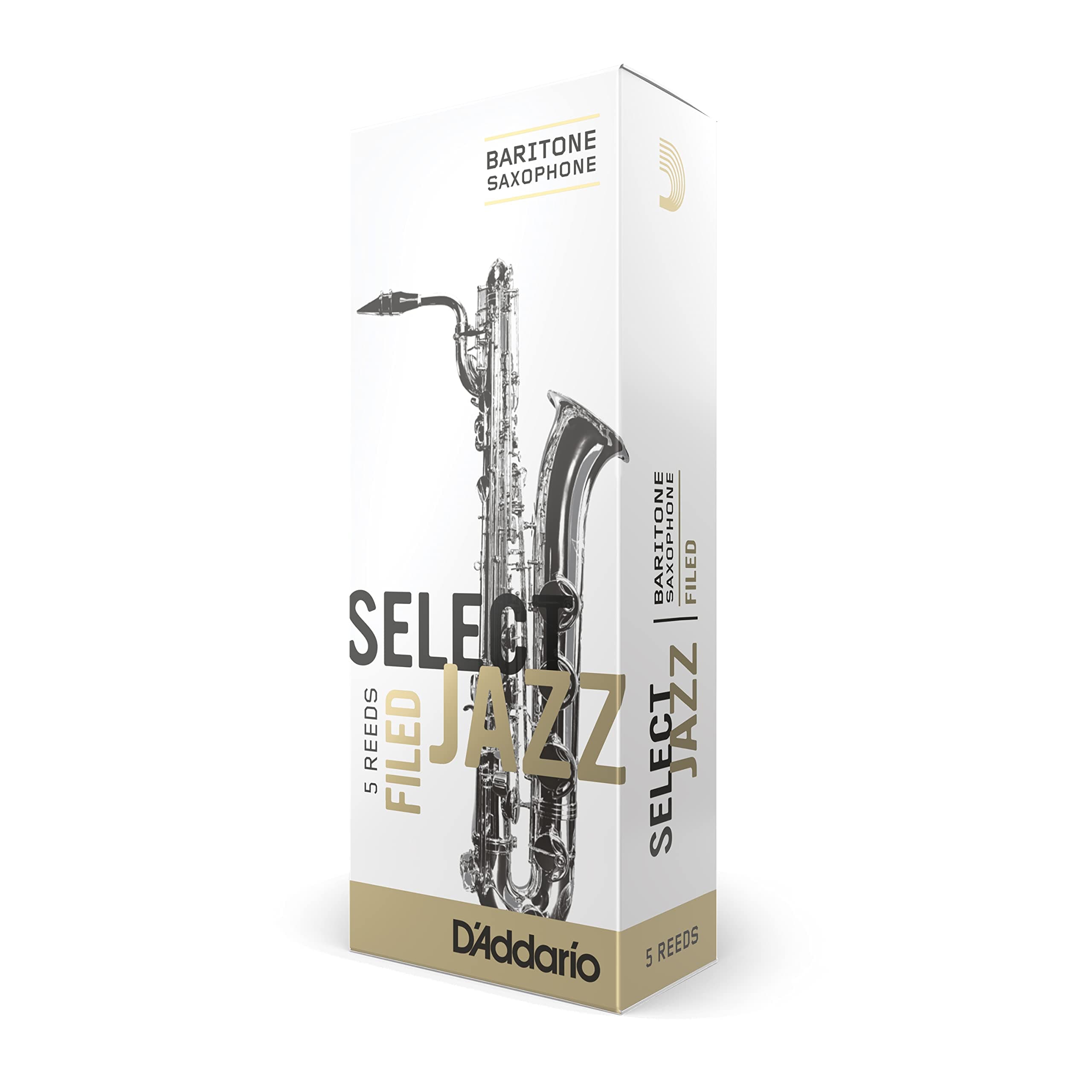 D’Addario Woodwinds Select Jazz Baritone Sax Reeds, Filed, Strength 3 Strength Medium, 5-pack (RSF05BSX3M)