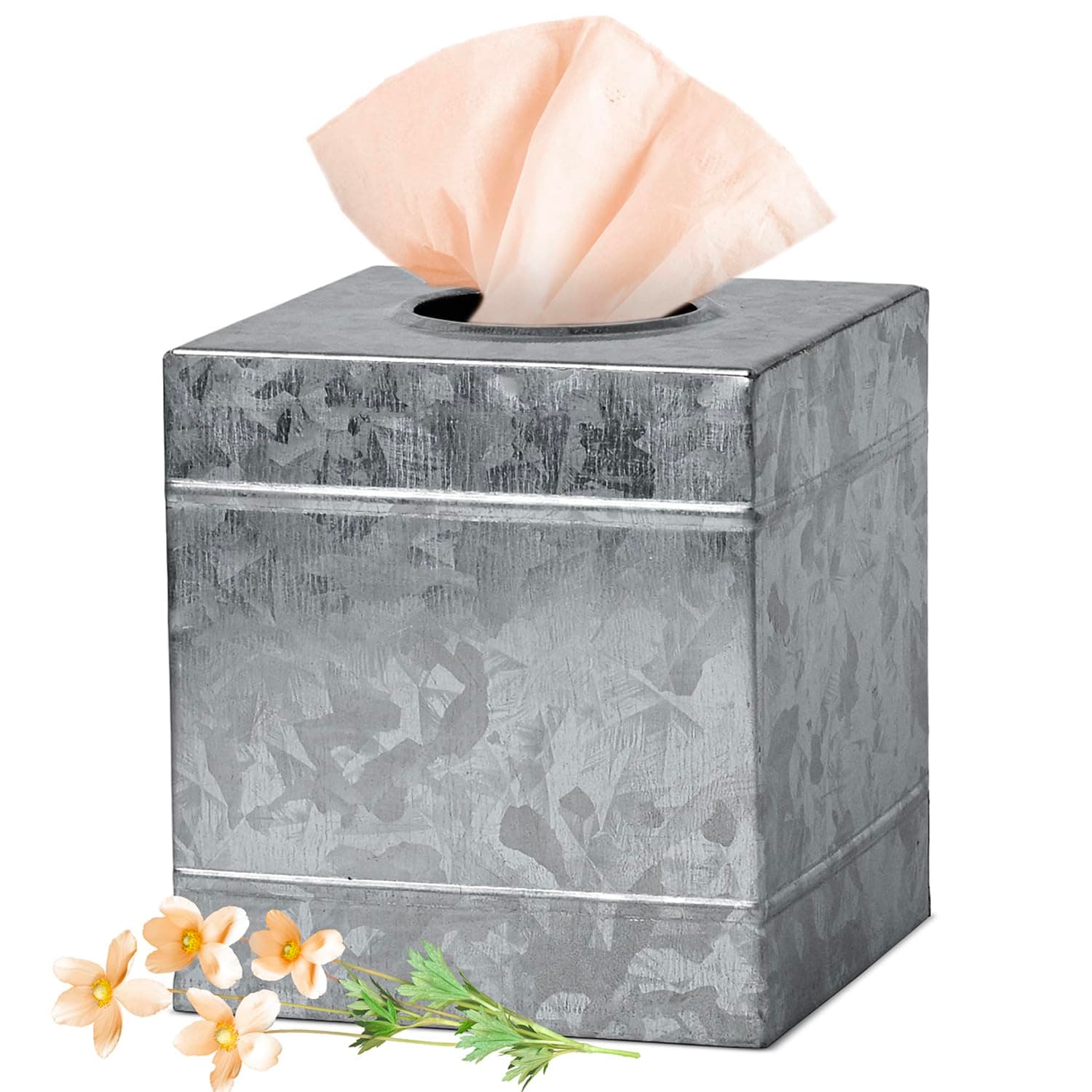 Autumn Alley Square Rustic Tissue Box Cover - Industrial Farmhouse Galvanized Tissue Box Holder - Perfect Rustic Style Decor – Galvanized Bathroom Accessories