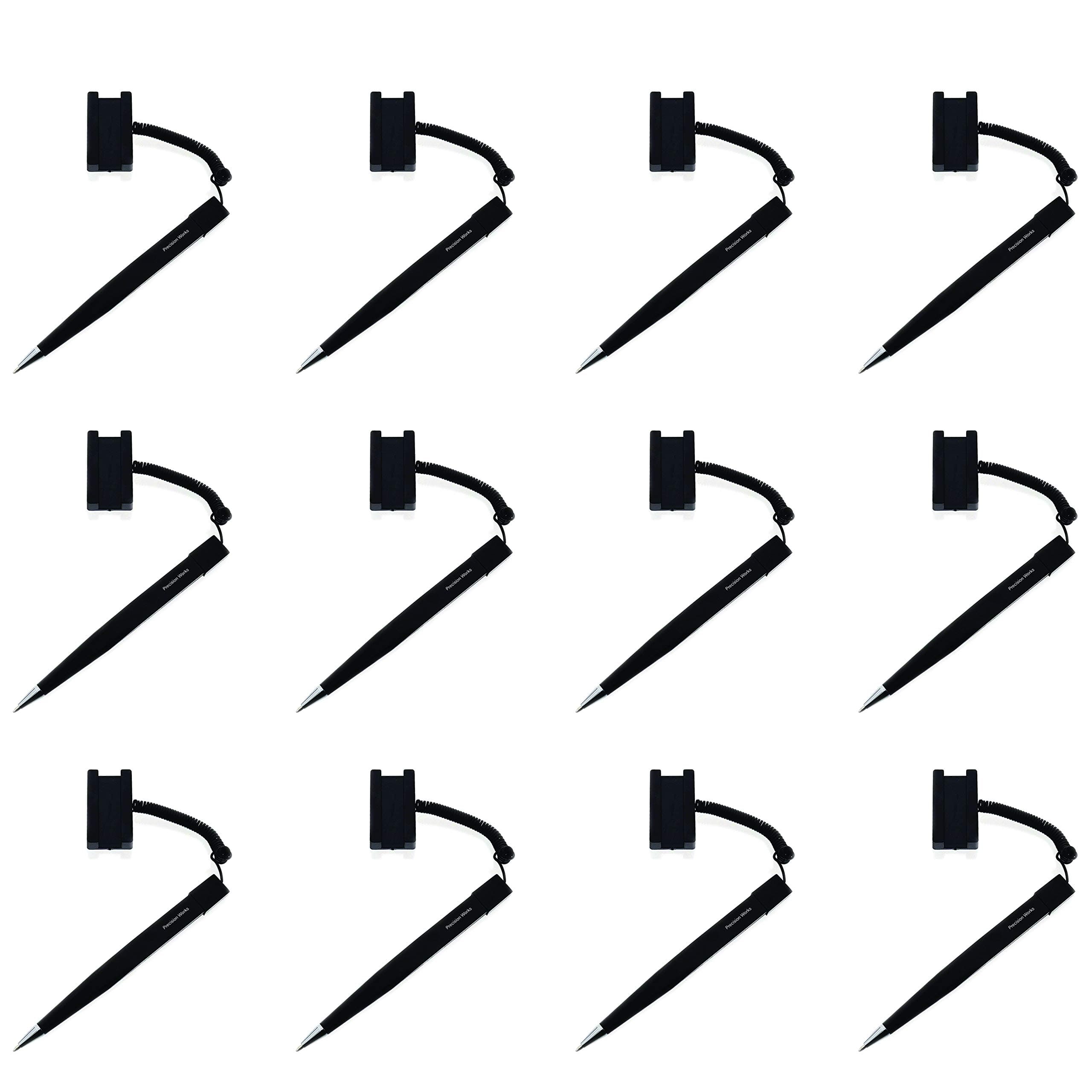 Secure Counter Pen With Adhesive Base & Plastic Coil - Black Ink - Medium Point (12 Pack)