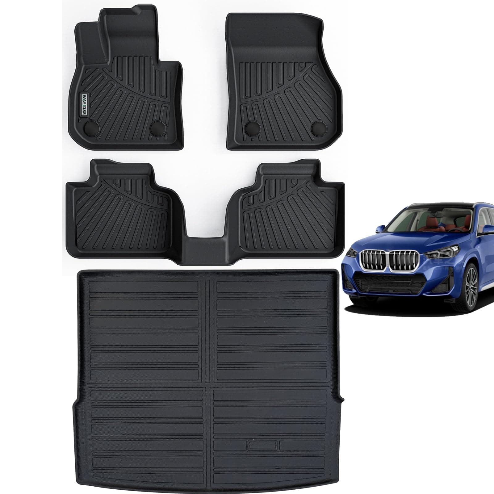 Floor Mats & Trunk Mat for BMW X1 2023 2024 2025,TPE All Weather Protection 1st & 2nd Row Car Floor Liners with Cargo Liners Accessories-Black