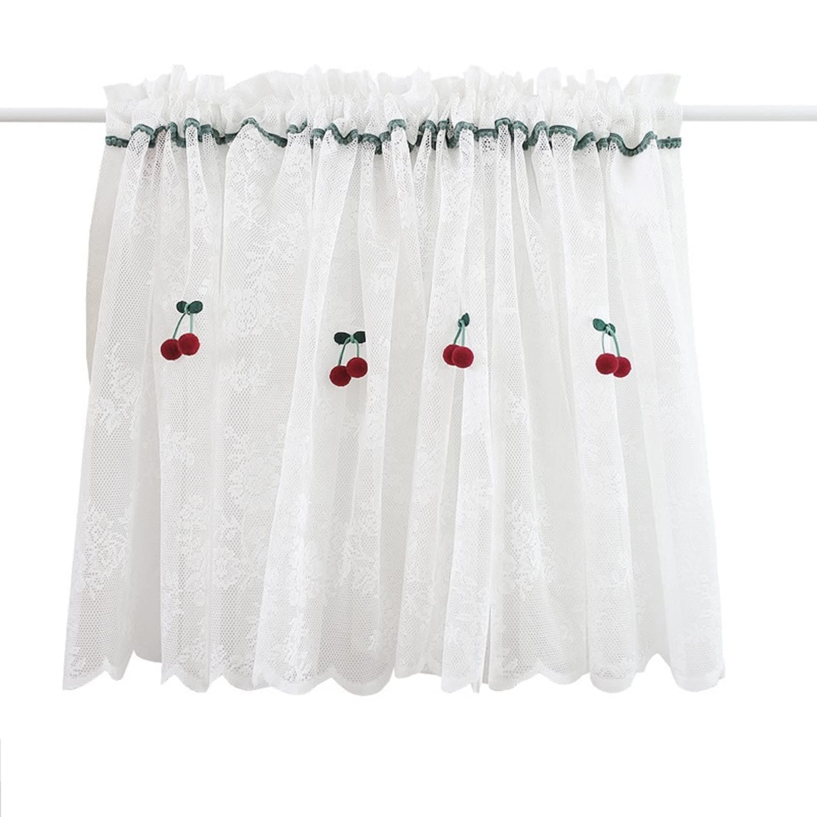 Weiß Blumen Kurzstore Gardinen Cafe Kurzer Vorhang Küche Kurzgardine Halbtransparente Bistrogardine ür Küche Wohnzimmer Schlafzimmer Volant Vorhang BxH 140x40cm