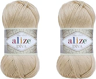 Alize Diva Yarn Hand Knitting Yarn 100% Microfiber Acrylic Yarn Alize Diva Silk Effect Thread Crochet Art Lace Craft Lot of 2 skeins 200gr 767 yds (368-Camel)