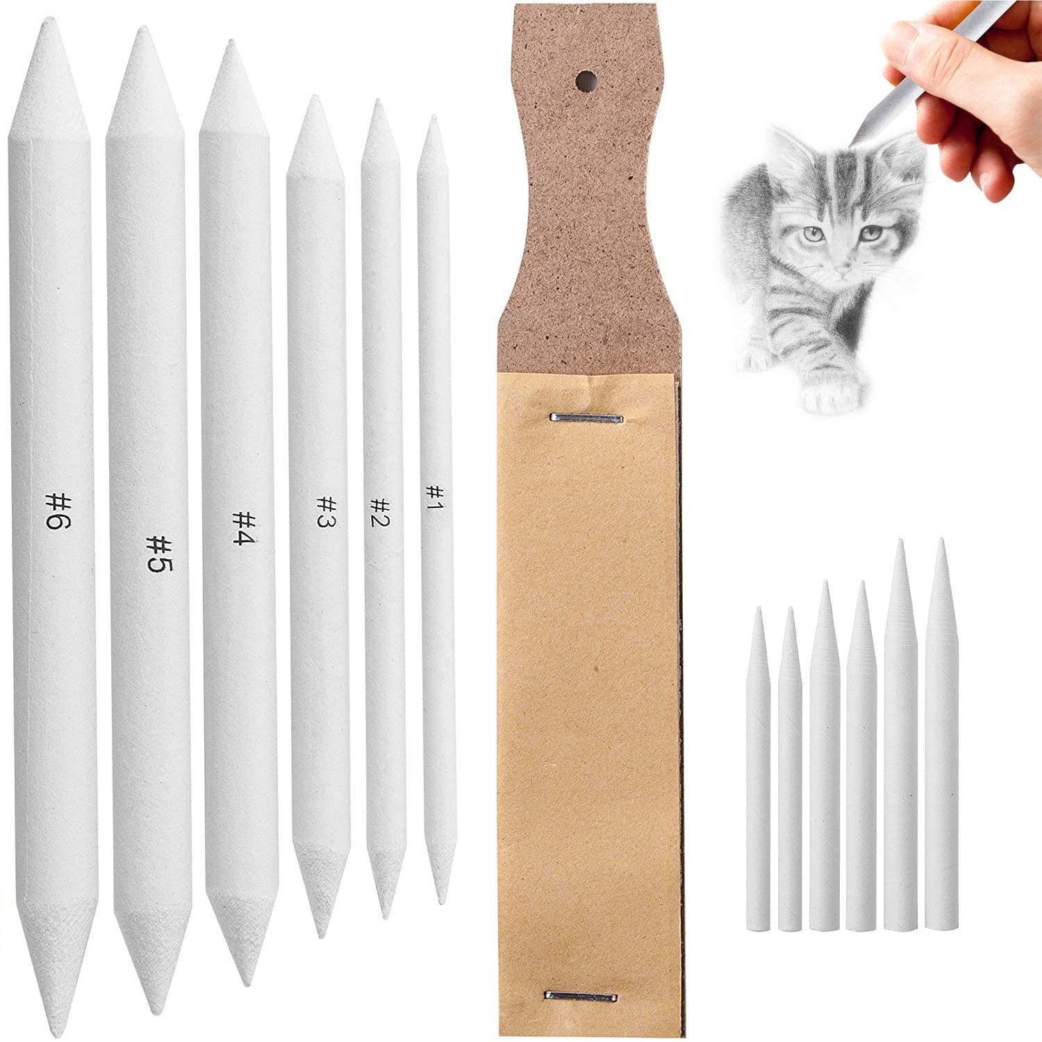 Funito 13 PCS Blending Stumps and Tortillions Paper Art Blenders with Sandpaper Pencil Sharpener Pointer for Student Artist Charcoal Sketch Drawing Tools