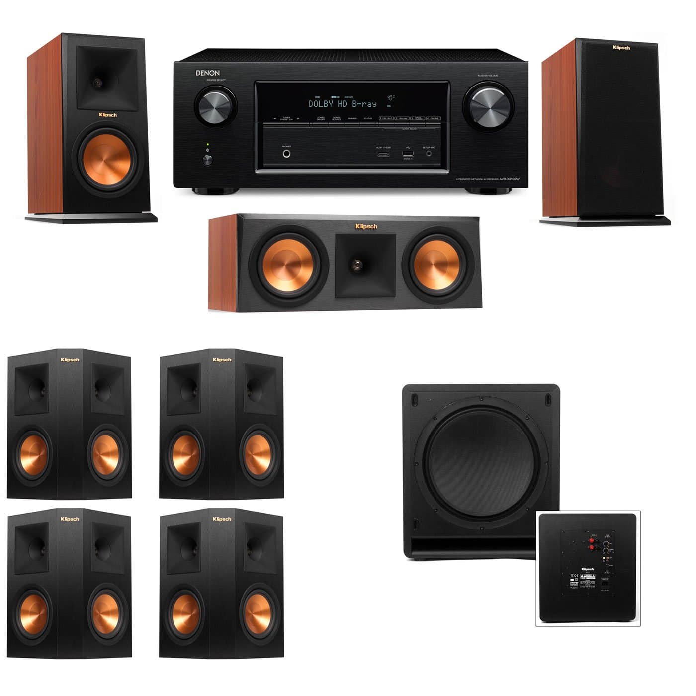 Klipsch RP-150M-CH Monitor Speaker 7.1 SW-112 Denon AVR-X2100W