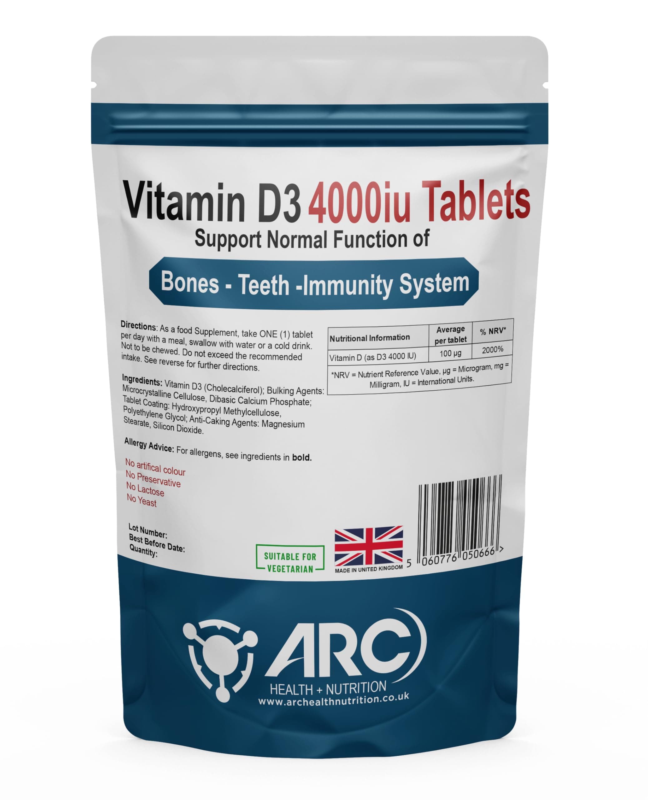 Vitamin D3 4000iu | 450 Supplement Tablets | Suitable for Vegetarian and Vegans | 6mm Micro Vitamin D Tablets | Easy to Swallow VIT D | One A Day Vitamin D Supplement | Made in UK