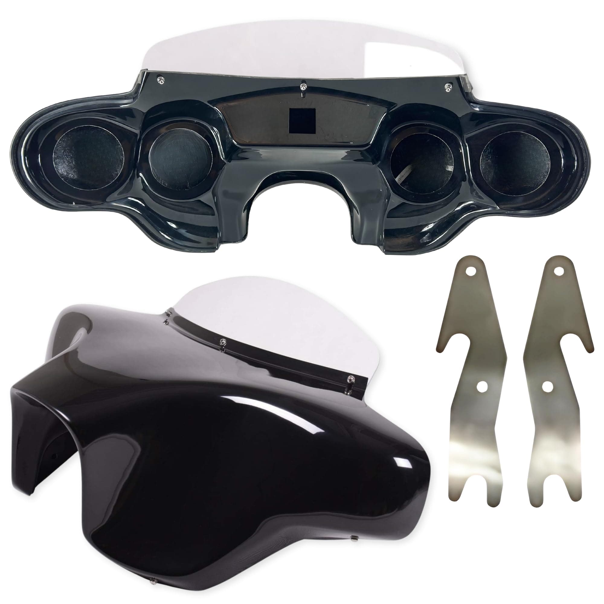 Vector Batwing Fairing Compatible with 2006 to Present Yamaha Roadliner/Stratoliner - Fiberglass Motorcycle Fairing with 4 x 5.25" Speaker Cutouts - Windshield Kit with Clear and Tinted Windscreens