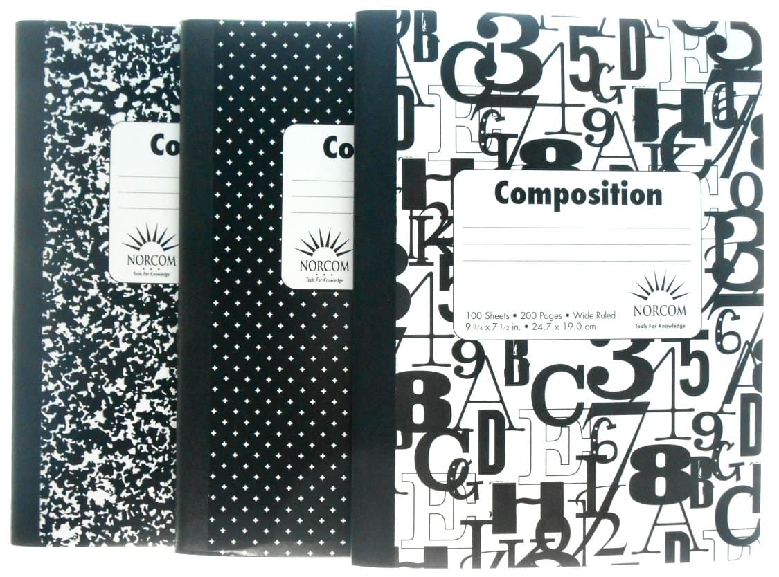 (Pack of 3) "Wide Ruled" Black and White Composition Notebooks (One of Each Style)