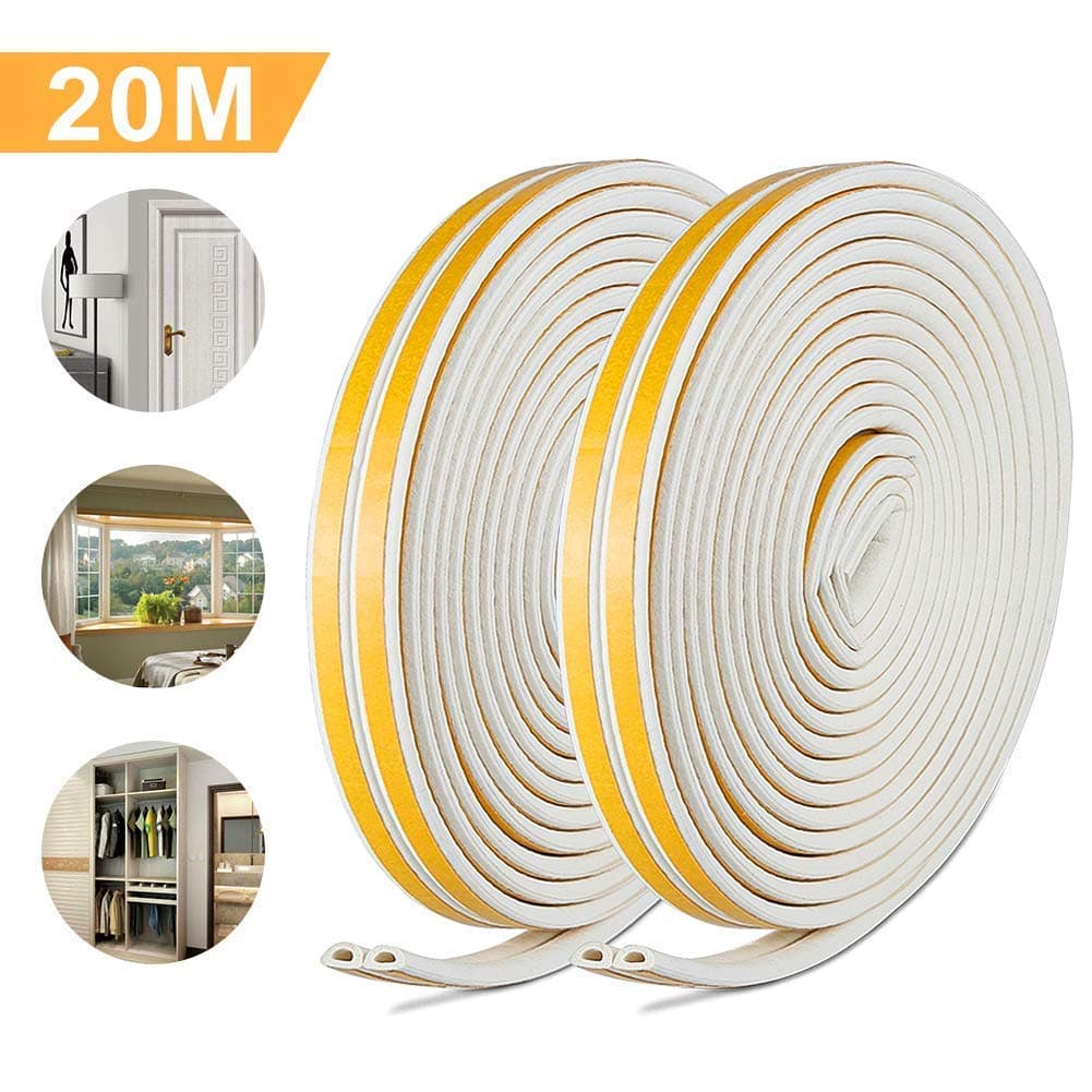 Rubber Seal Weather Strip Foam Tape, Nasharia D-Type Window Rubber Self-Adhesive Door Window Anti-Collision Seal Strip Foam Tape, Noise and Dust Weatherstrip Waterproof (Total 12 Meters)