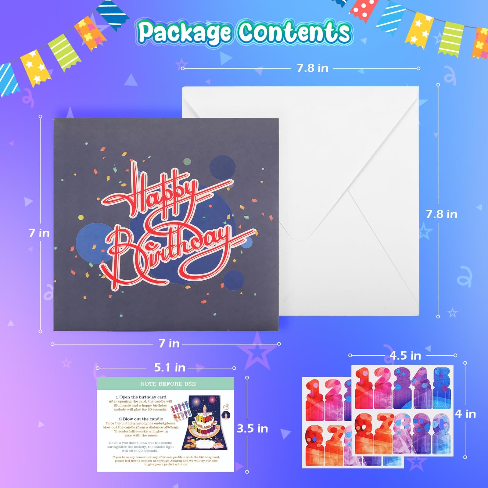 Mozmmhi DIY Age Birthday Cards Gift, 3D Pop Up Music Fireworks Happy Birthday Cards with Blowable Birthday Cake, LED Lights Greeting Cards for Women Men Mom Kids