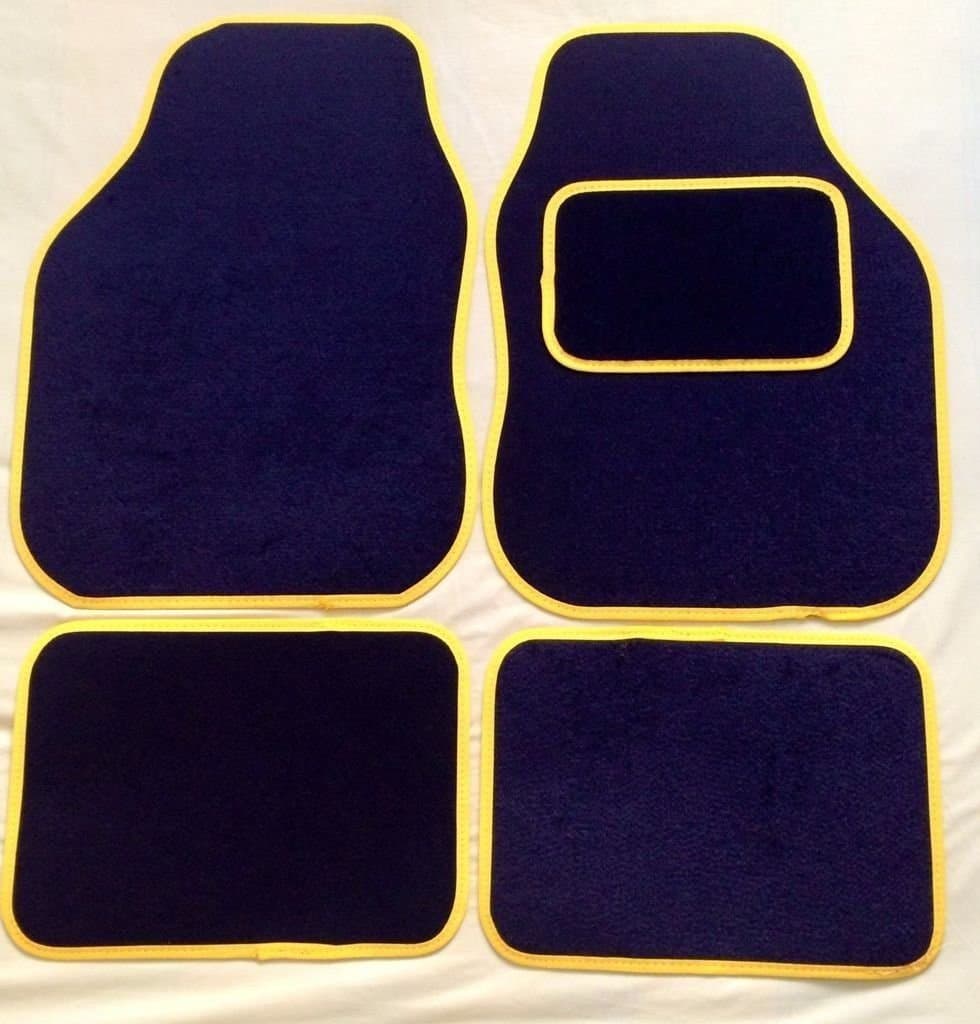 UNIVERSAL CAR FLOOR MATS BLACK WITH YELLOW TRIM - 4 PIECE SET