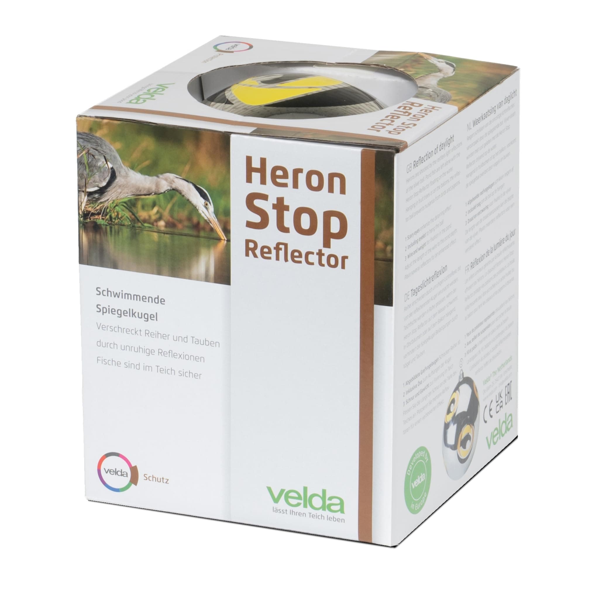 velda Heron Stop Reflector 128034 Mirror Swimming Ball Against Herons and Pigeons Chrome