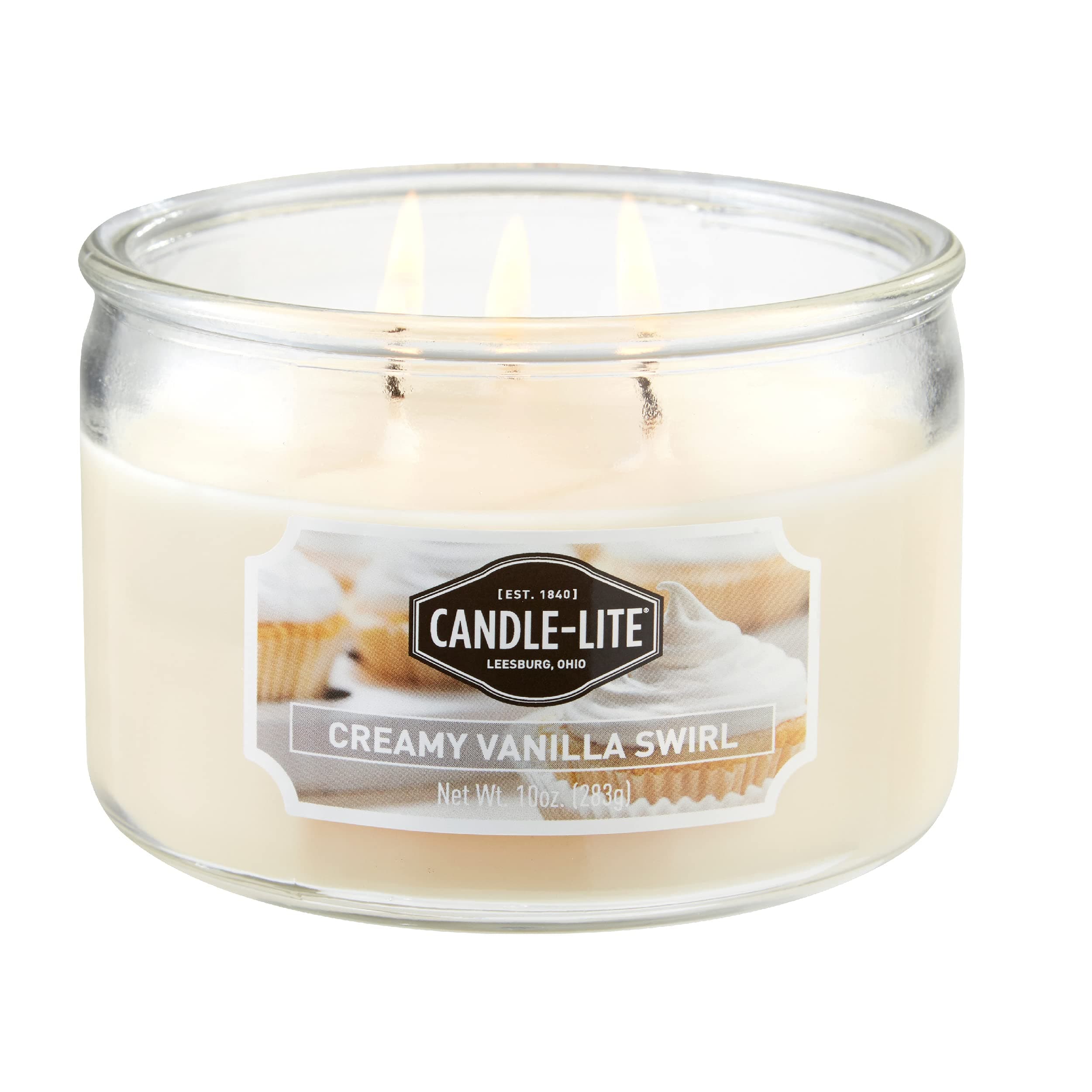 Scented Candles, Creamy Vanilla Swirl Fragrance, One 10 oz. Three Wick Aromatherapy Candle with 20-40 Hours of Burn Time, Off-White Color