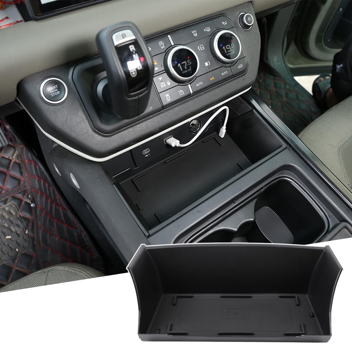 Phone Wireless Charger Center Console Organizer For LR Defender 90 110 2020-2022 Storage Box Phone Box Car Accessories