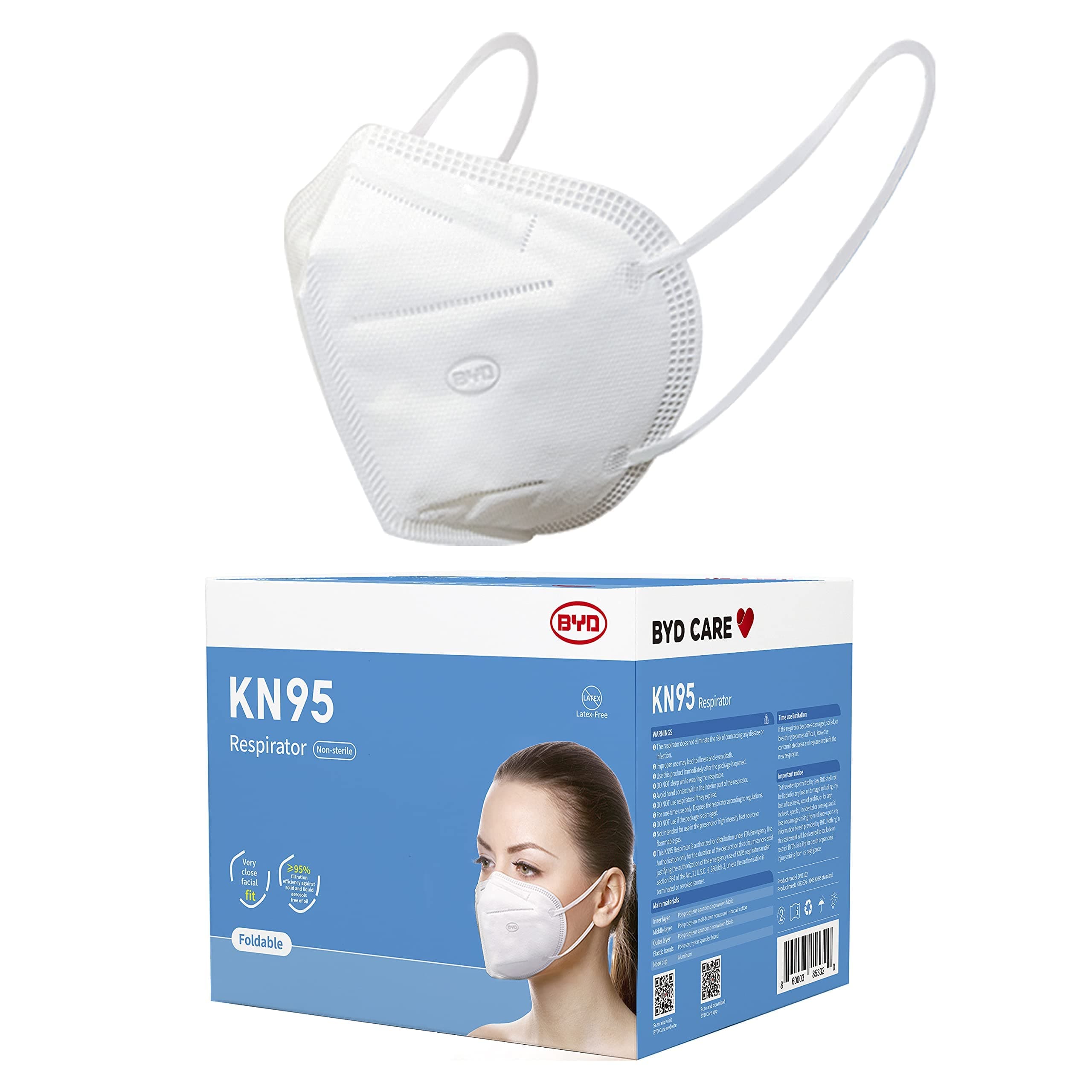 KN95 Respirator, 50 Pieces, Breathable & Comfortable Foldable Safety Mask with Ear Loop for Tight Fit, GB2626 White , Regular