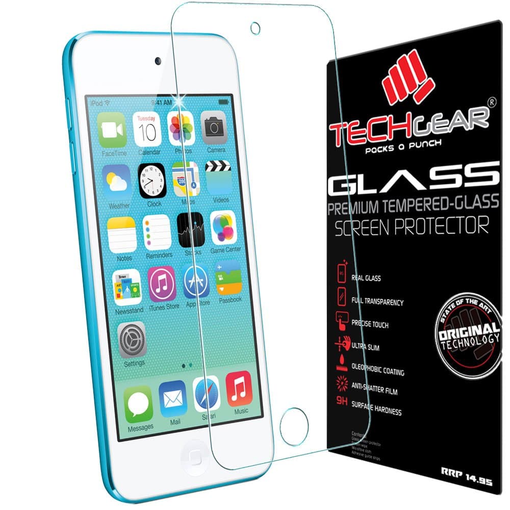 TECHGEAR Apple iPod Touch 5 & iPod Touch 6 GLASS Edition Genuine Tempered Glass Screen Protector Guard Cover [iPod Touch 5th & 6th Generation (16GB 32GB 64GB 128GB)]