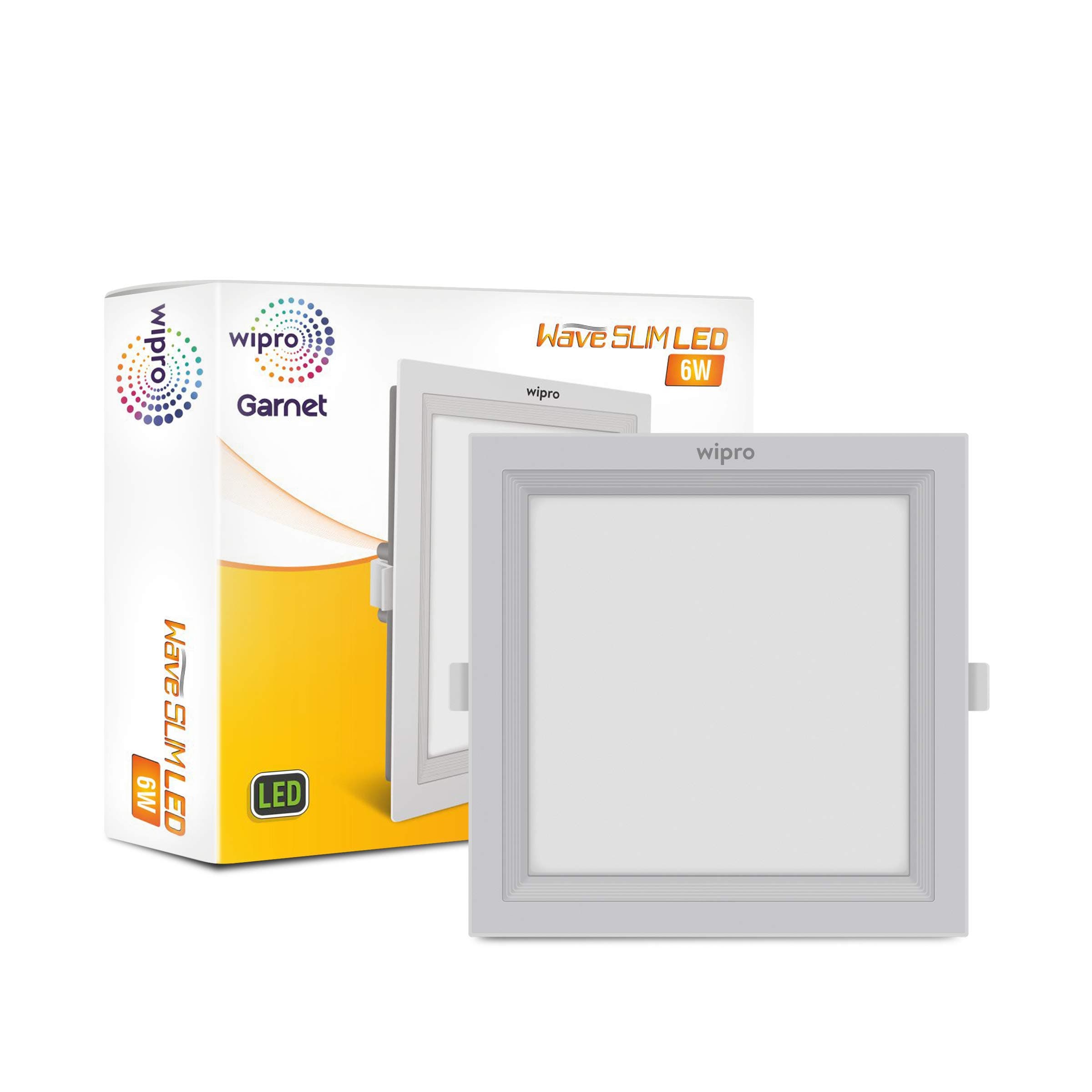 Wipro D720660 Garnet 6-Watt Wave Slim Panel Light (Cool Day Light, White, Square)