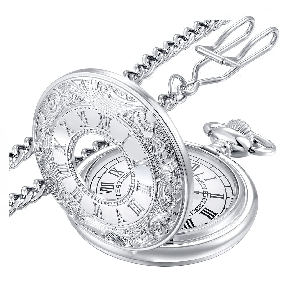 Vintage Pocket Watch Roman Numerals Scale Quartz Pocket Watches with Chain Christmas Graduation Birthday Gifts Fathers Day