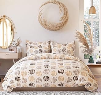 DECOMIZER 300 TC Cotton Feel All Around Elastic Fitted Printed King Size Double Bed Bedsheet with 2 Pillow Covers Fits Upto Mattress of 8 Inches,Size - 72 x 78 x 10 Inches, Design - Paan Patta, Beige