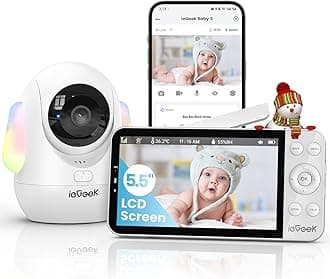 5.5" Baby Monitor,Audio Monitor with 2.5K Ultra HD 2.4G&5Ghz WiFi Camera,Night Light,Face Covering&Cry Detection,Two-Way Talk,Night Vision,Temp&Humidity Sensor,4000mAh Battery,App Control