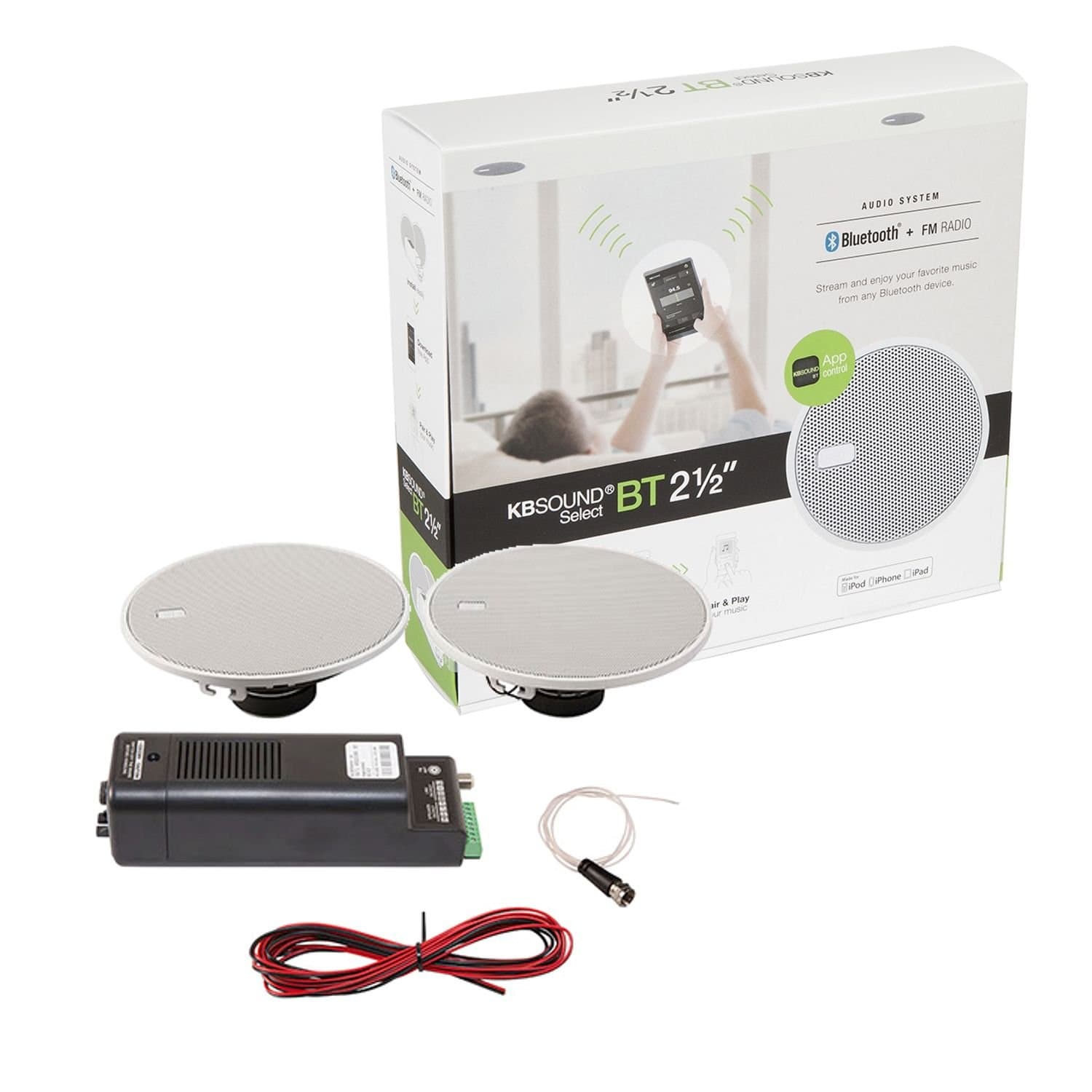 KB Sound Select BT FM Radio, Bluetooth Amplifier & 2.5" Ceiling Speakers