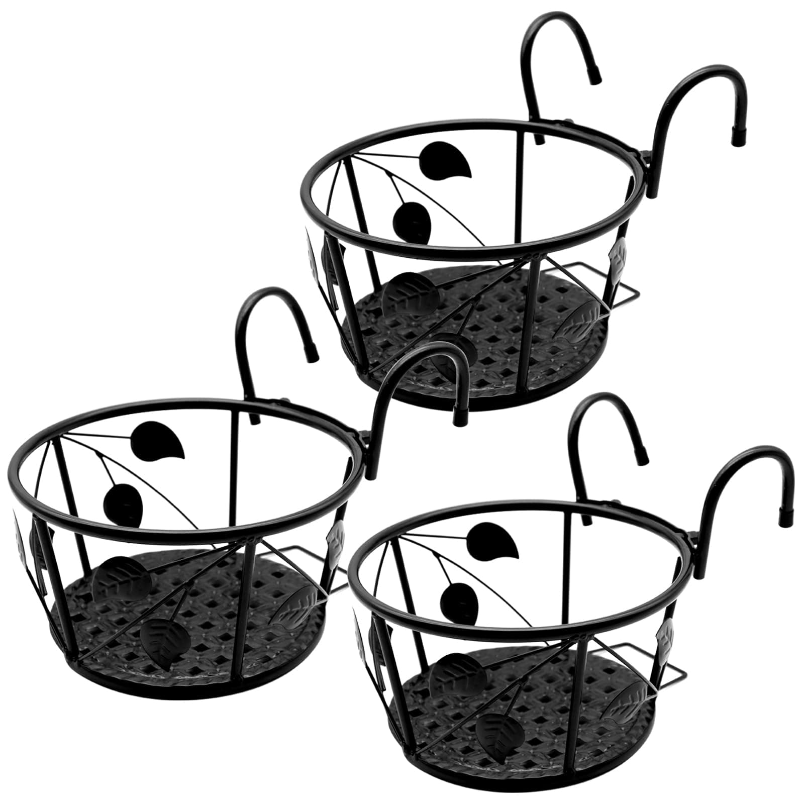 Hanging Rail Planter Baskets Wrought Iron Hanging Flower Baskets for Home Balconies, Iron Products for Home Grown Plants (Black)