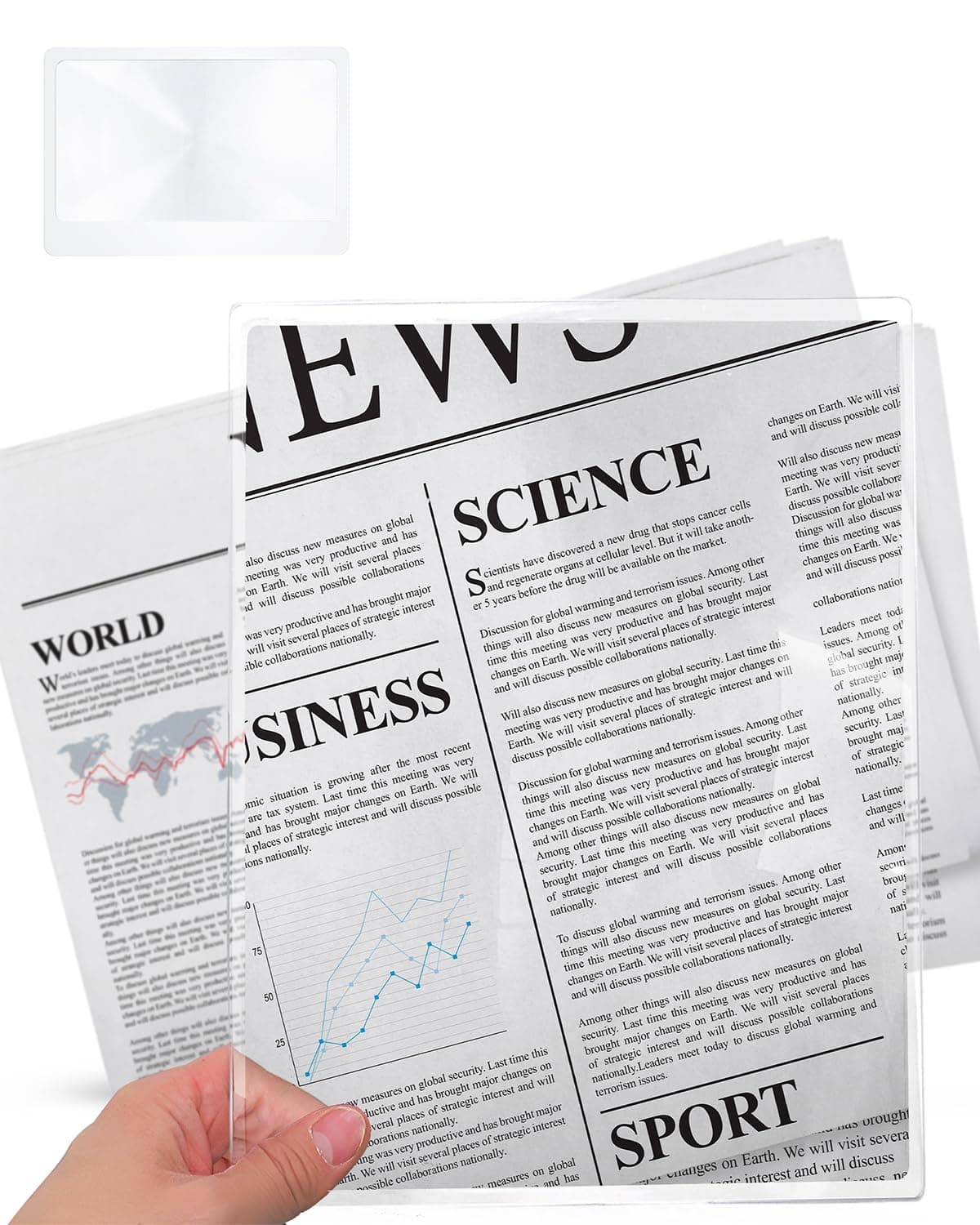 MAGDEPO 2X Large Area Magnifying Sheet Rigid Acrylic Full Page 10.5" X 7.8" with Card Size Magnifier for Reading Books, Maps, Newspapers, DIY Solar Concentrator/Projection/Computer Screen Enlarger