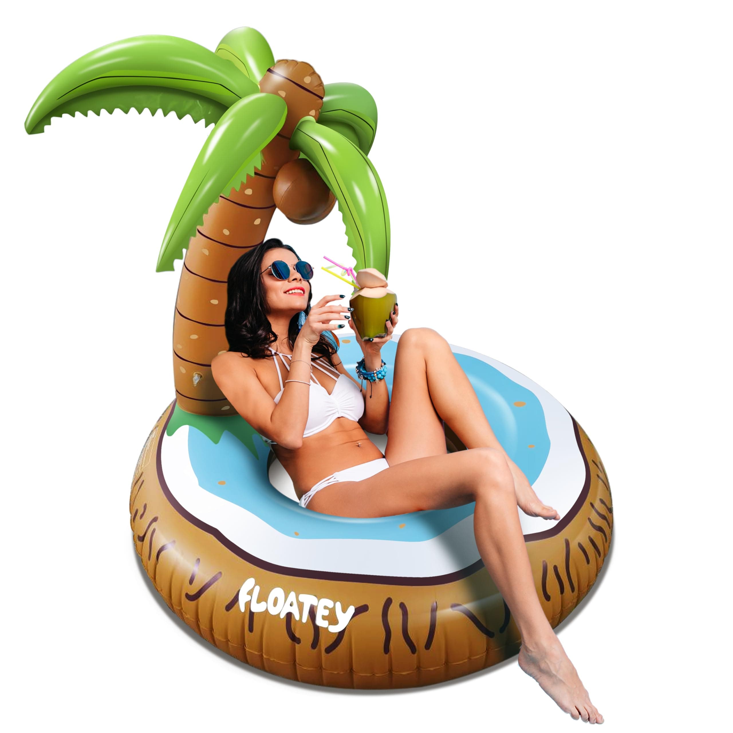 Unique Inflatable Pool Floats for Adult - Xtra Large |Funny Coconut Pool Floaties for Adults | Tiki Palm Tree Pool Float | Big Tropical Pool Floats | Hawaiian Luau Pool Party Decoration
