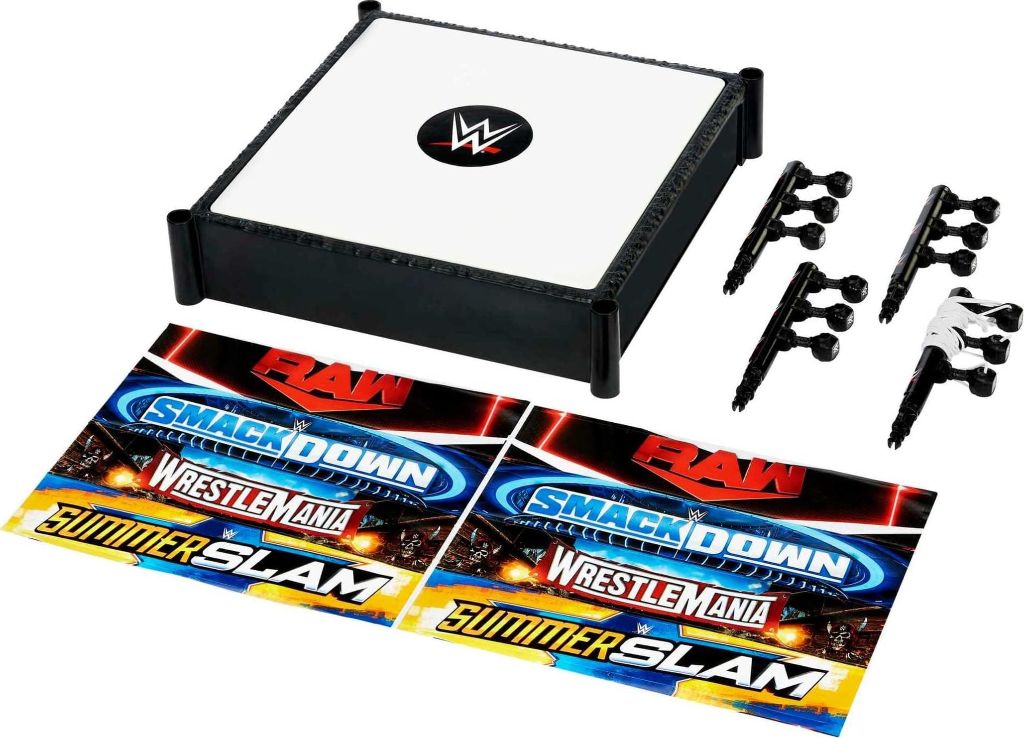 Wwe Superstar Ring, 14 Inches With Spring-Loaded Mat, 4 Event Apron Stickers & Pro-Tension Ropes For Wwe Action Figures, Gift For Ages 6 Years Old & Up