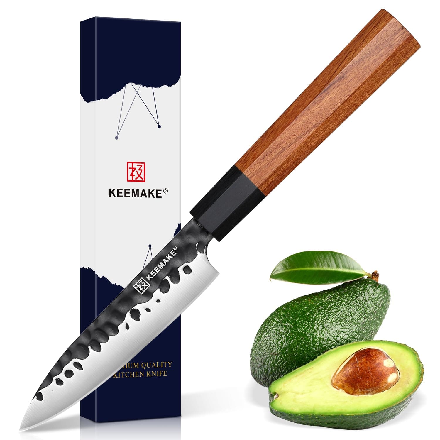 KEEMAKE Paring knife Japanese 4.5 inch Small Kitchen Knife, Japanese 440C Stainless Steel Sharp Fruit Knife with Octagonal Wood Handle Utility Knives