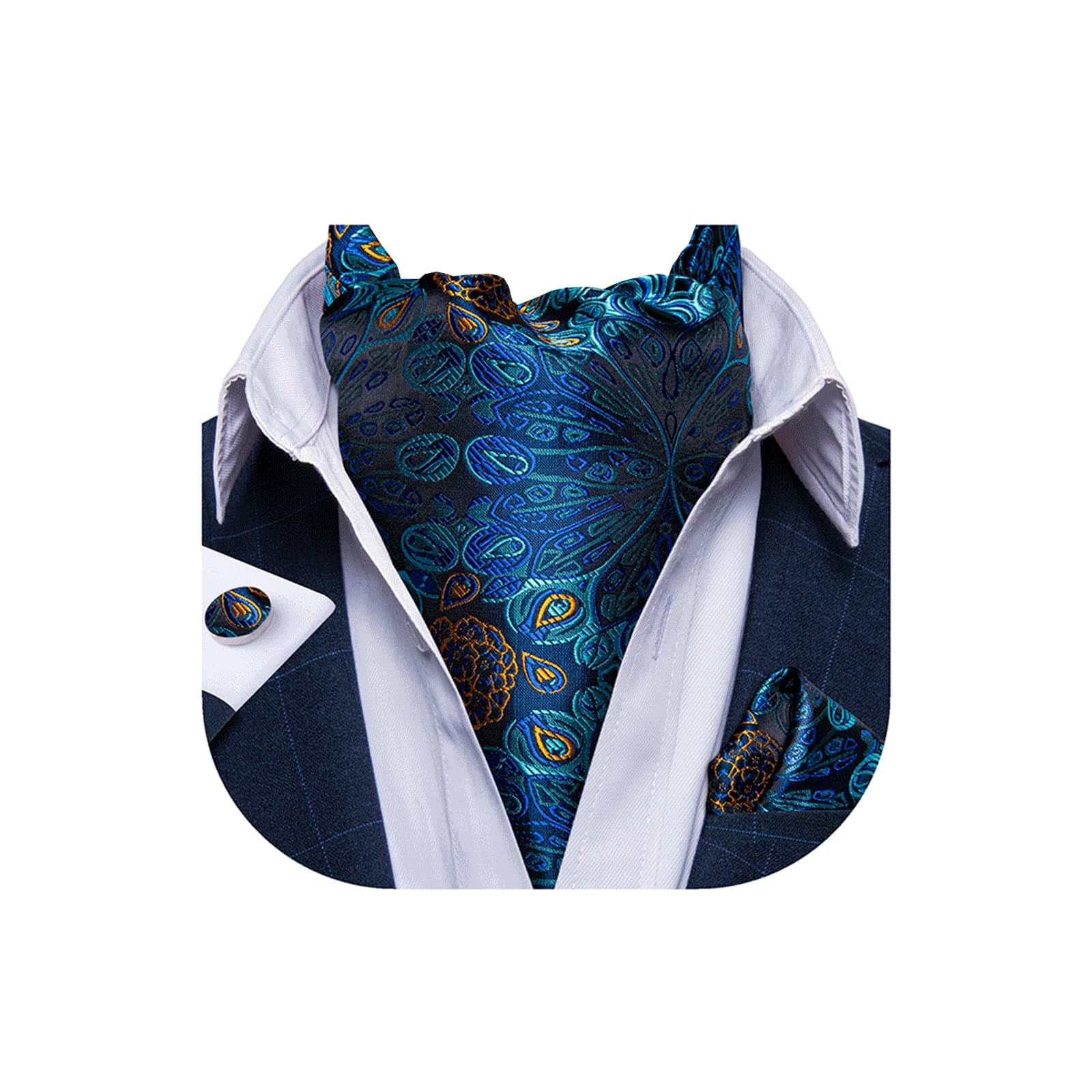 3PCS Ascot Ties for Men Wedding Jacquard Woven Silk Ascot Cravat for Men Cravat Tie and Pocket Square Set