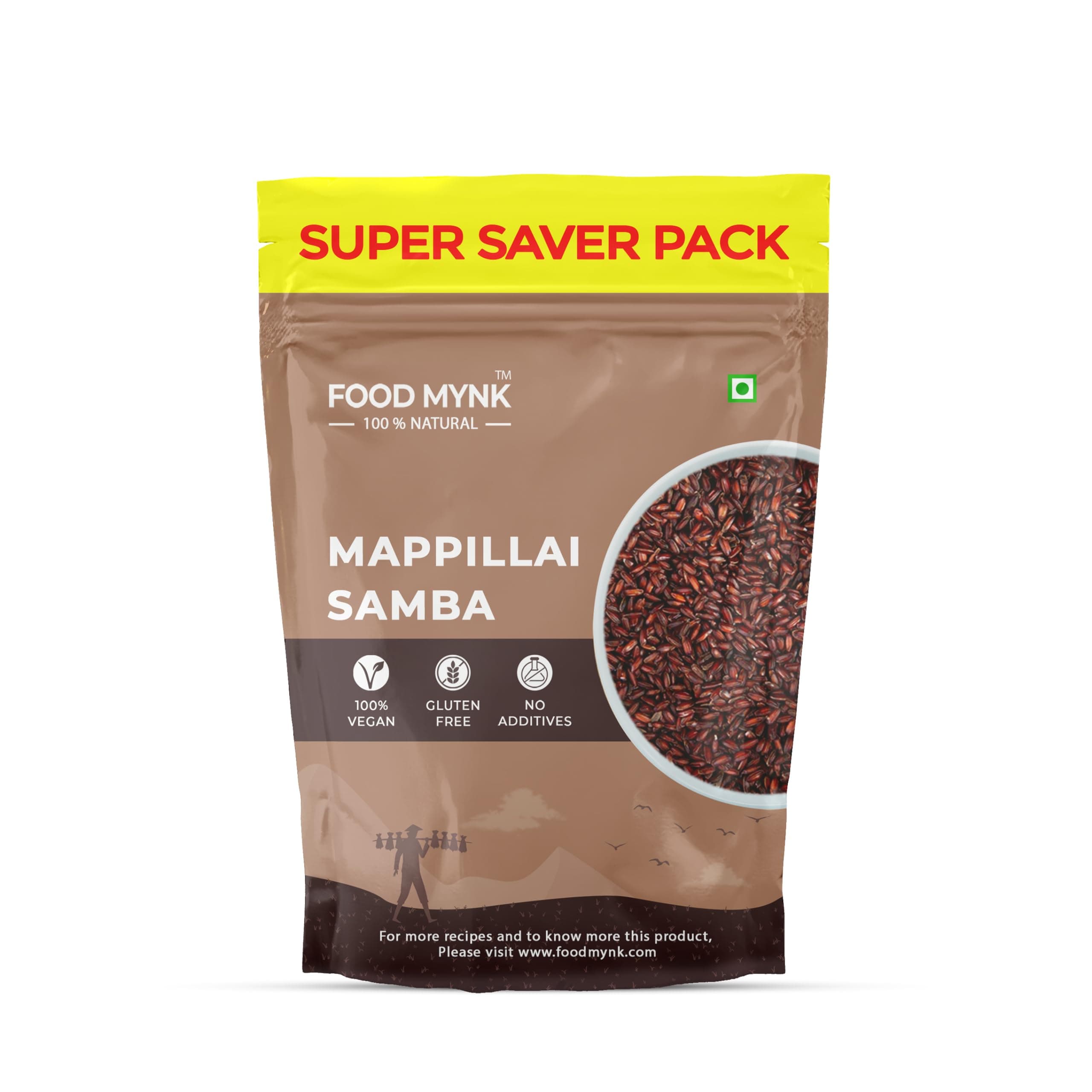 Food Mynk Mappillai Samba Rice (1.5g) | Organic Red rice | Mapla Samba Rice | Hand Pounded Rice | Bridegroom Rice | Red Chawal (1.5Kg)