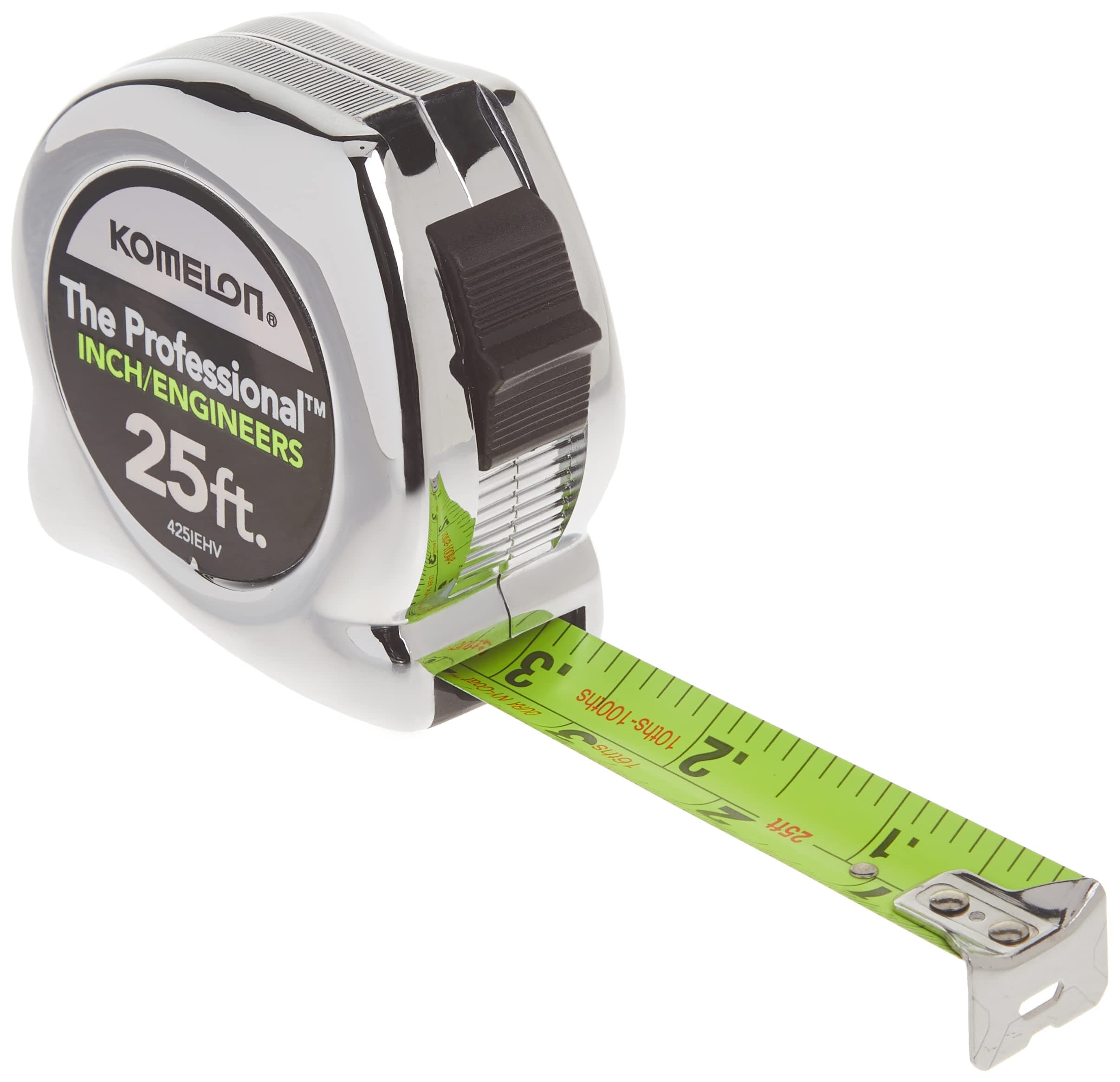 Komelon 425IEHV High-Visibility Professional Tape Measure Bother Inch and Engineer Scale Printed 25-Feet by 1-Inch, Chrome by Komelon