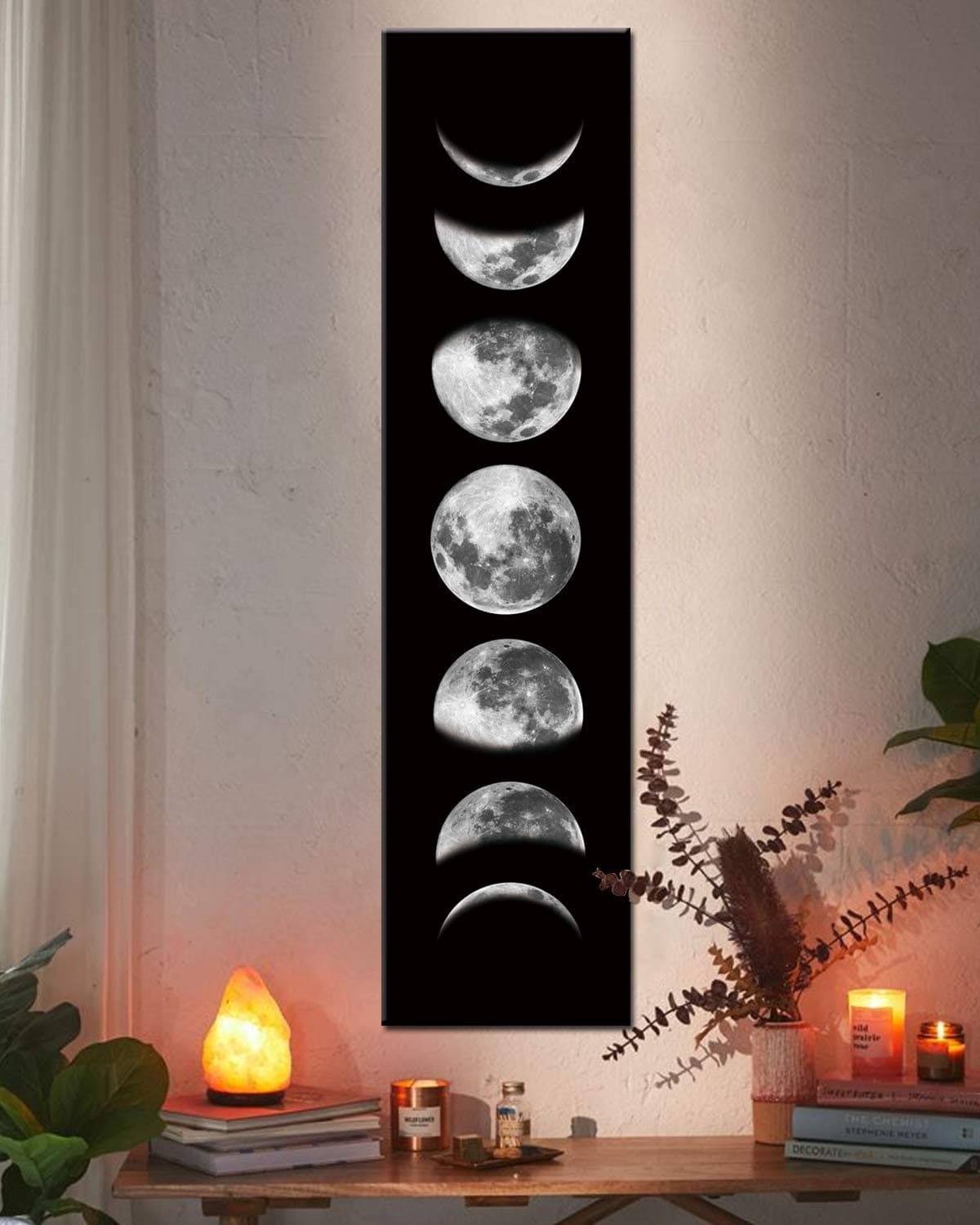 Moon Phase Wall Art Painting, 47L x 11.8W Black and White Modern Abstract Canvas Wall Art Painting for Living Room Bedroom Decor, Contemporary Artwork for Home Office, Unframed