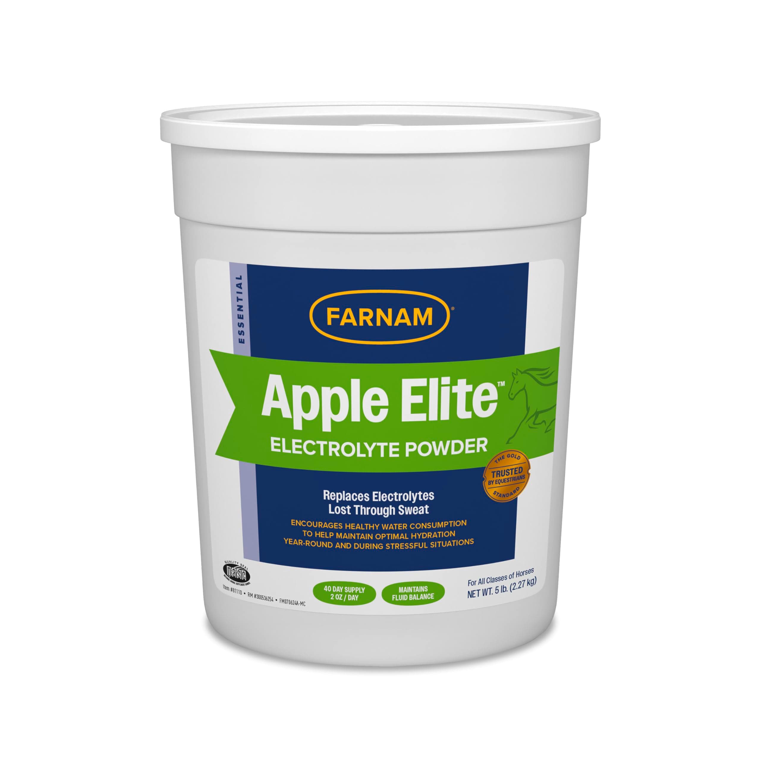 Farnam Apple Elite Horse Electrolytes Powder Supplement, Replaces Vital Minerals, Encourages Hydration, Sugar-Free, Contains Sodium, Potassium, Calcium & Magnesium, Apple Flavored, 5 lb