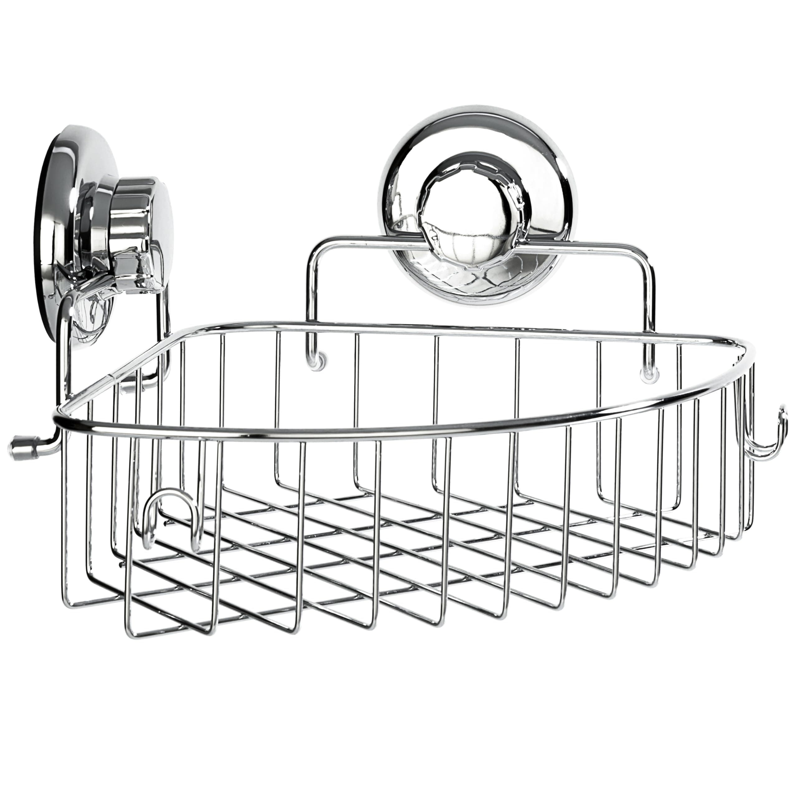Corner Shower Caddy with Suction Cup - Stainless Steel Basket for Bathroom Storage (Chrome)