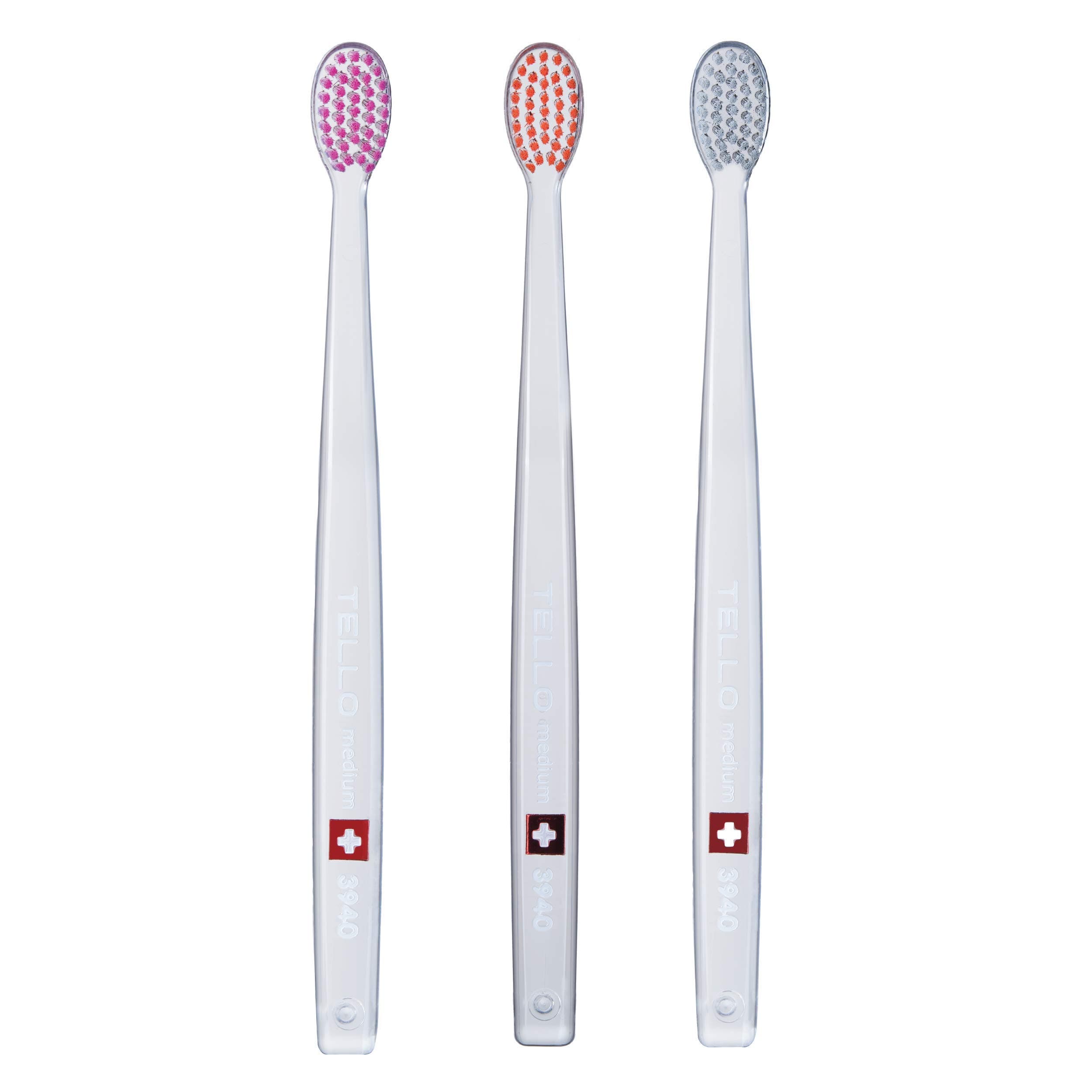 3940 Adult Medium Swiss Toothbrush for Gentle Cleaning with Ergonomic Handle, 3 Count