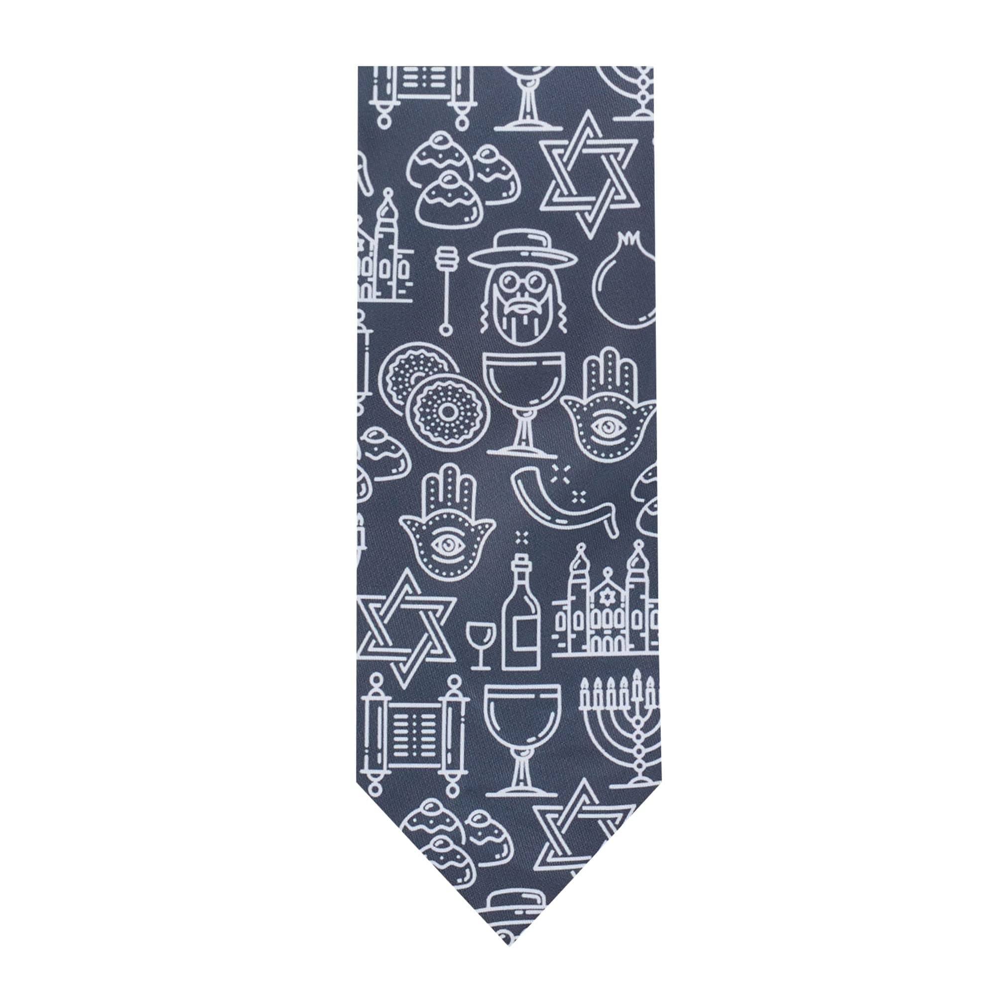 Jacob Alexander Men's Happy Hanukkah Jewish Symbols Rabbi Hamsa Star of David Menorah Extra Long Neck Tie