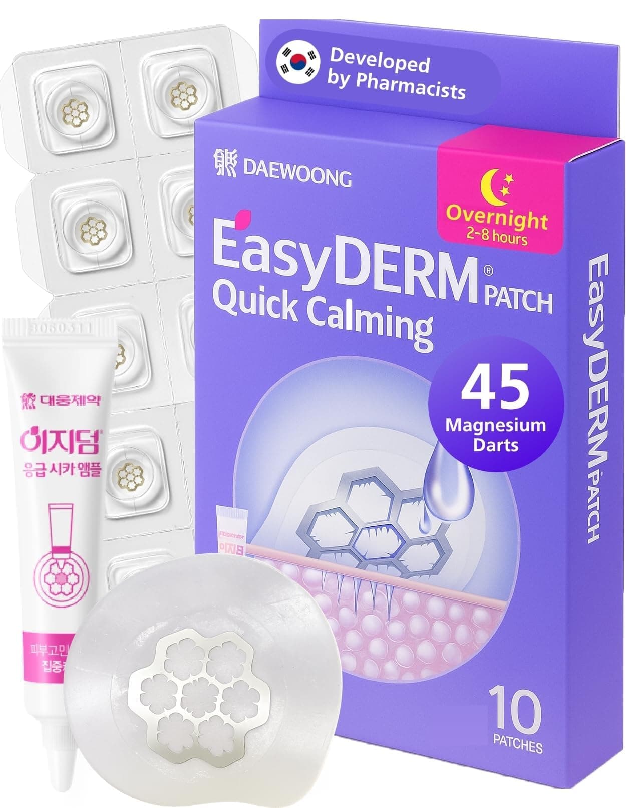 EasyDerm Quick Calming Magnesium Patches (10 patches) with Cica Ampoule - Intensive Care, Pimple patches, Hydrocolloid Band, Zits Spot care – Overnight Home Care 2-8 hours, New boxs types