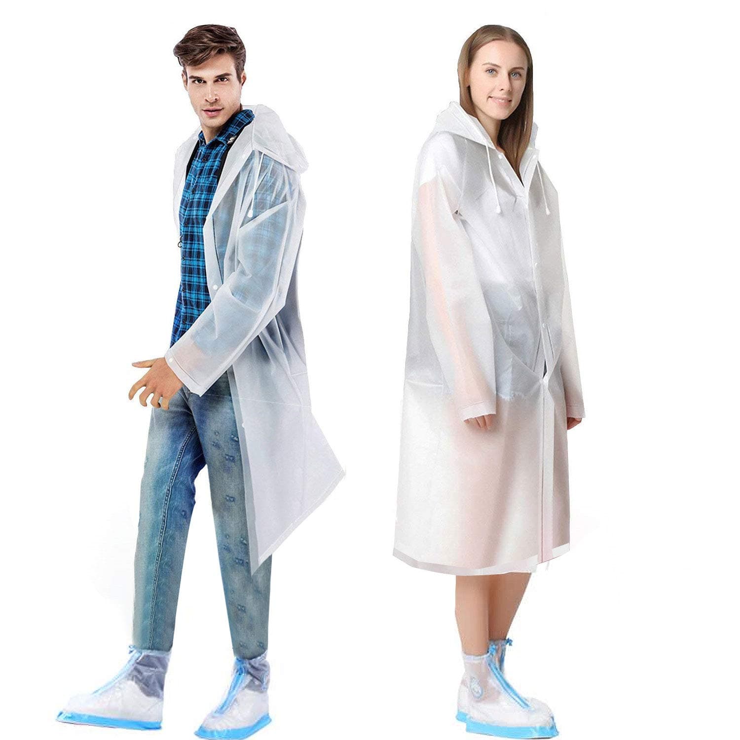 Waterproof Portable Raincoat，Clear and Reusable Rain Resistant Poncho with Hoods and Sleeves for Travel, Festivals, Outdoors，Mountaineering（2pack）