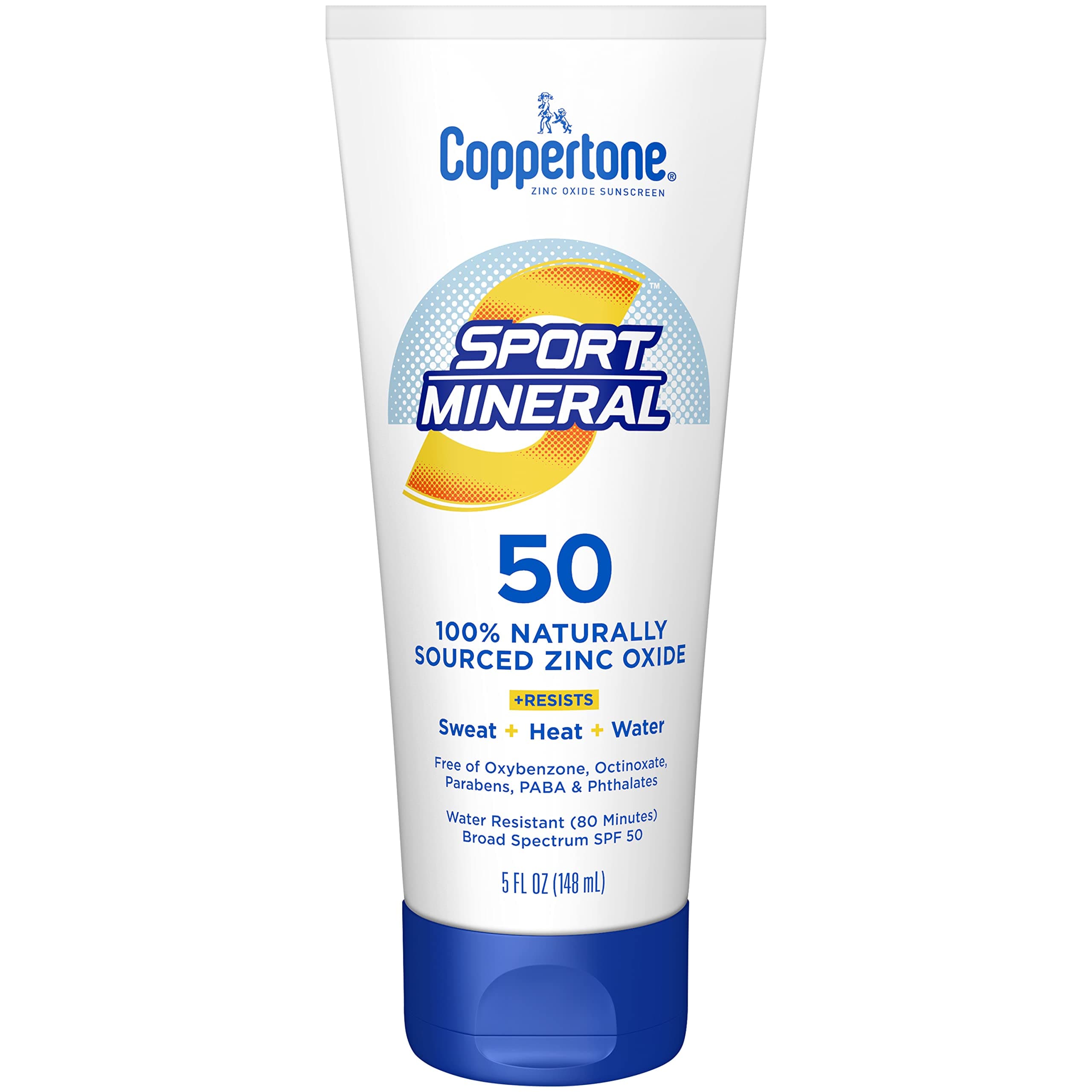 Coppertone Sport Mineral Sunscreen Lotion SPF 50, Water Resistant Sunscreen with Zinc Oxide, 5 Fl Oz Bottle