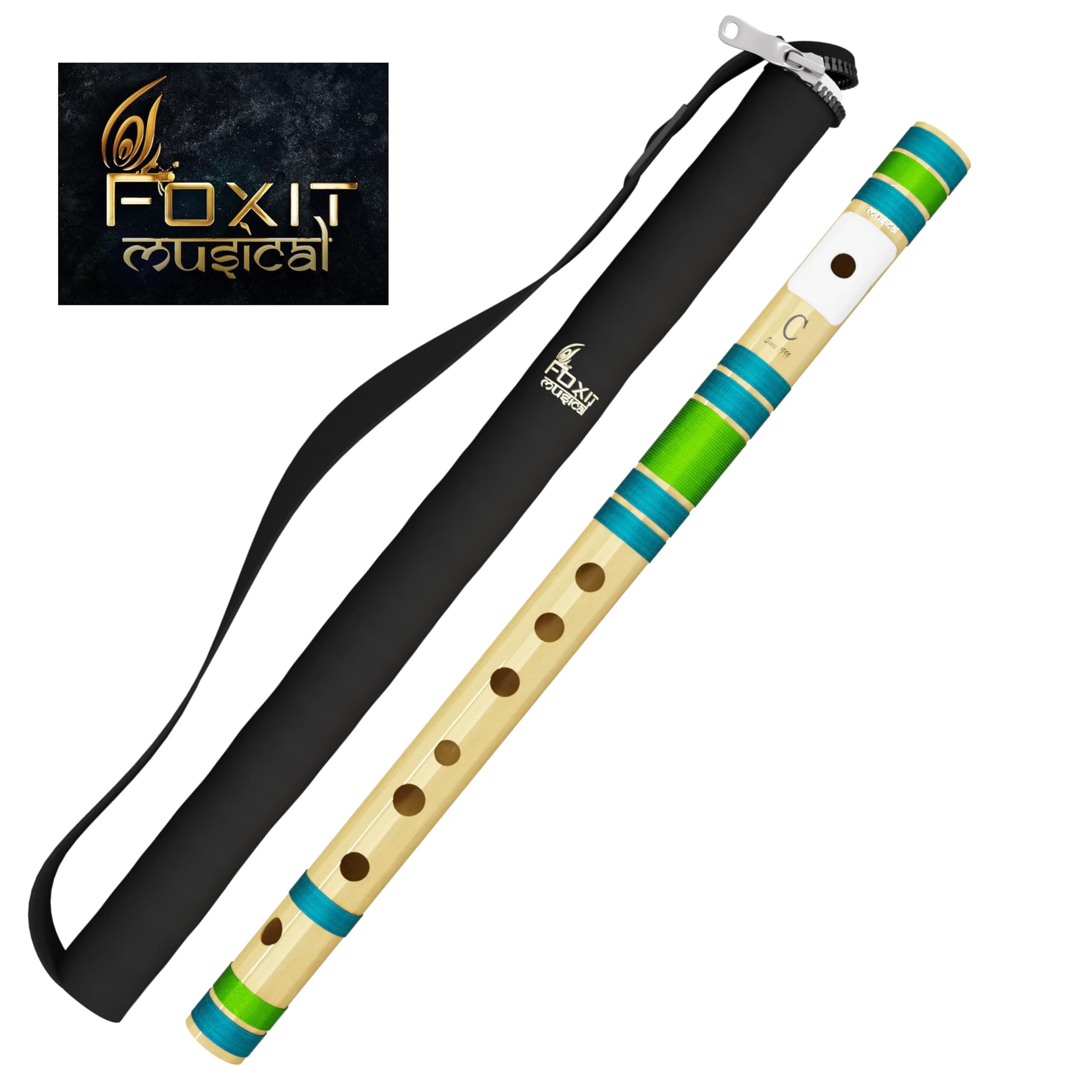 FLUTE Flutes Right Handed C Natural Tuned With Tanpura A=440Hz PVC Fiber (WITH CARRY BAG) (PVC C NATURAL HEND, Dark Maroon & Gold Threads)