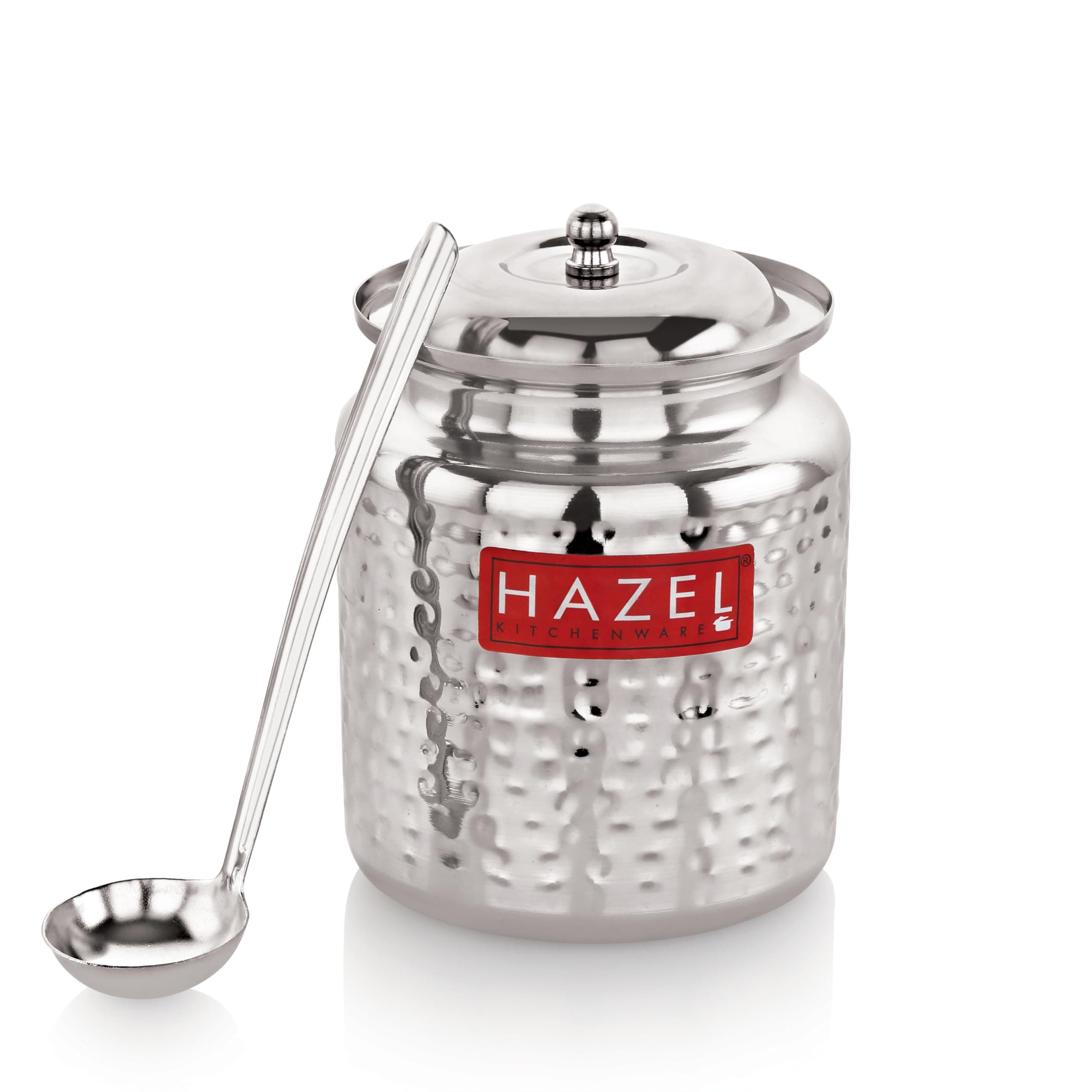 HAZEL Stainless Steel Ghee Container with Spoon | Oil Containers for Kitchen with Lid, 600 ML