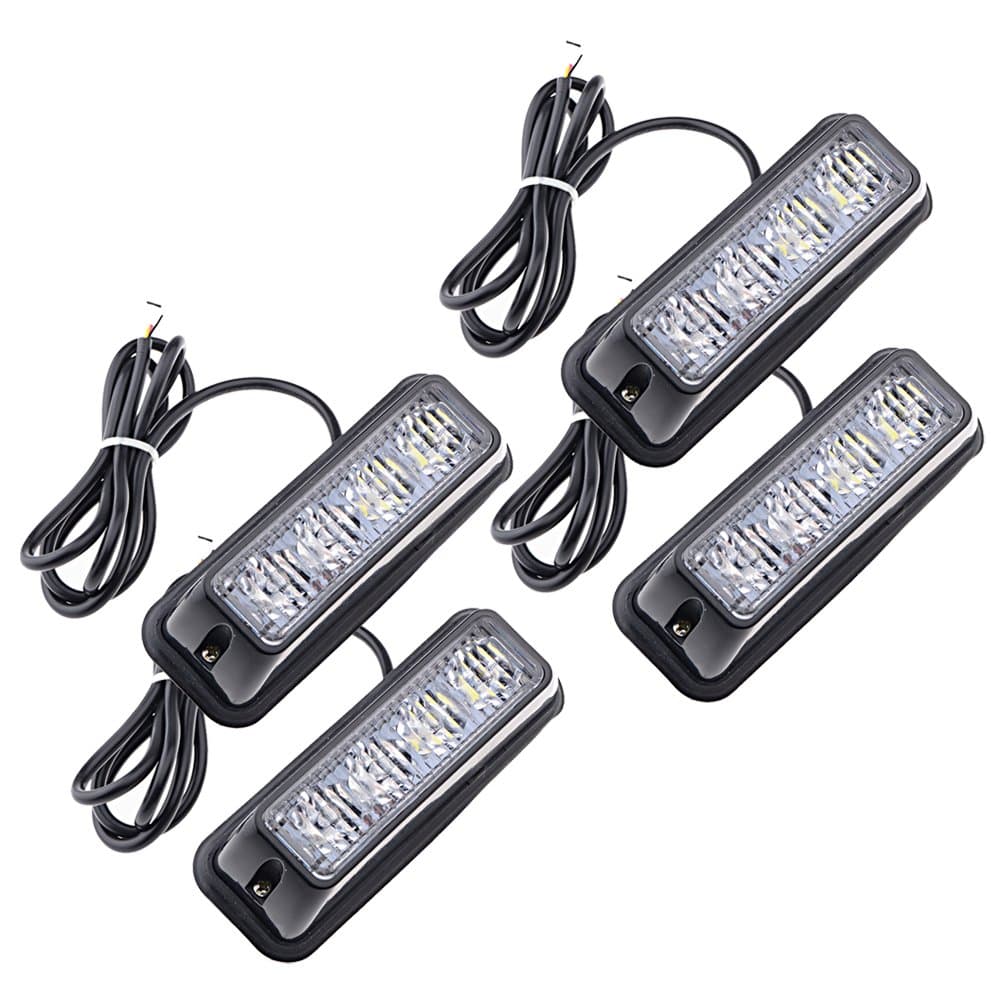 4X Waterproof White/Amber 4-LED Emergency Beacon Strobe Lamp Flash Light Bar Compatible with Honda Mazda
